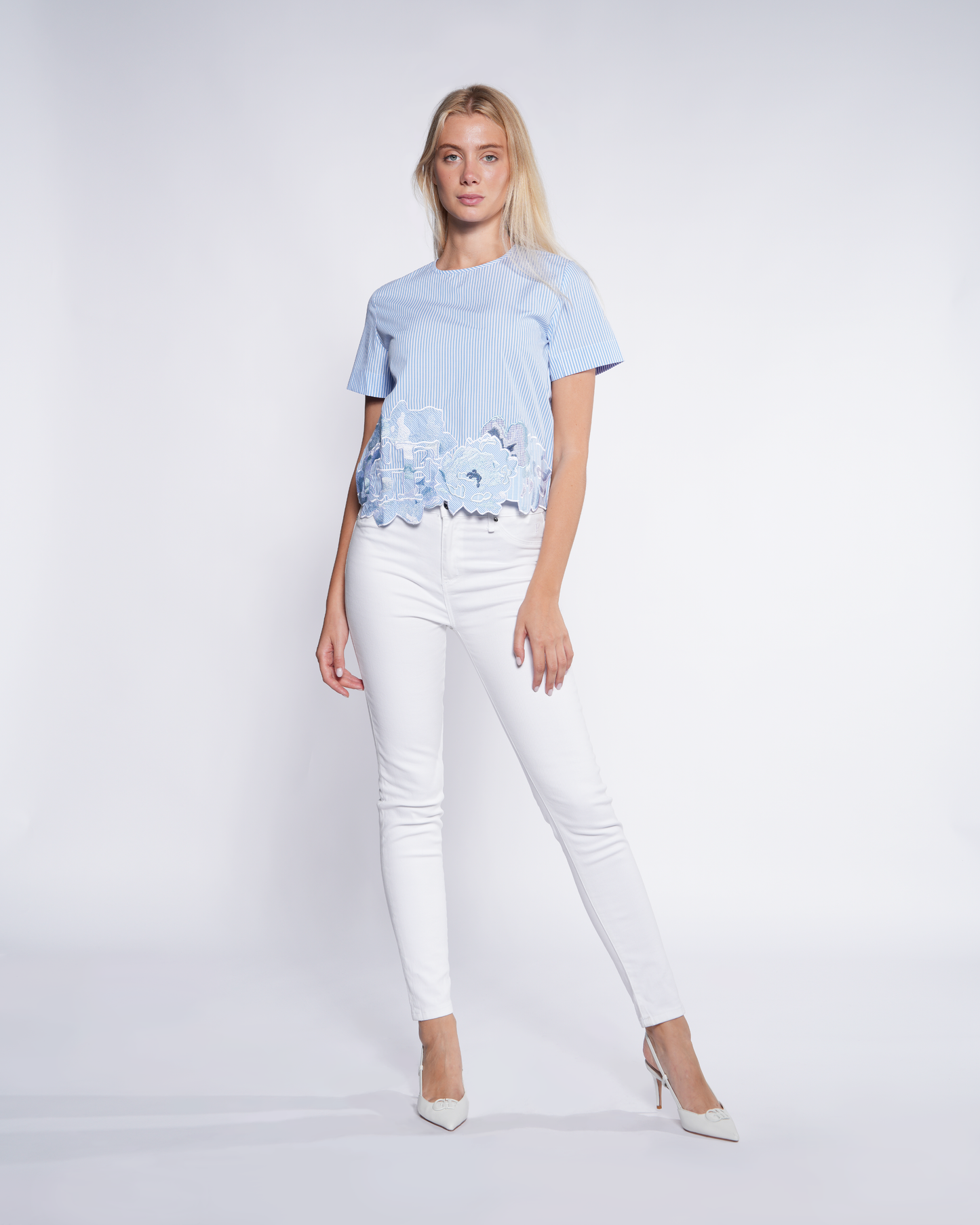 Striped Floral Applique Top