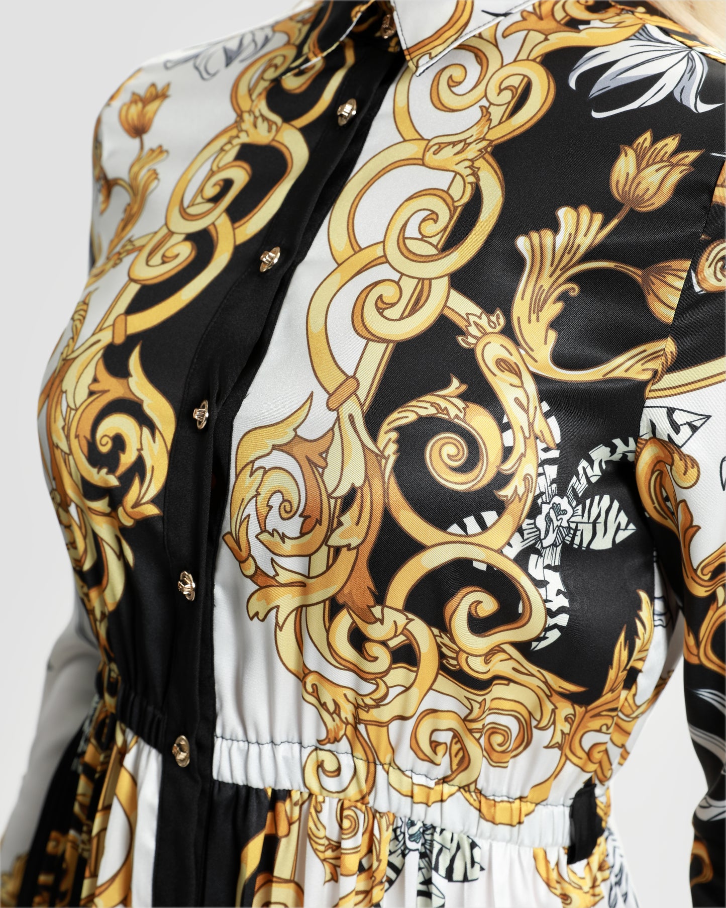 Contrasted Ornamental Print Midi Dress
