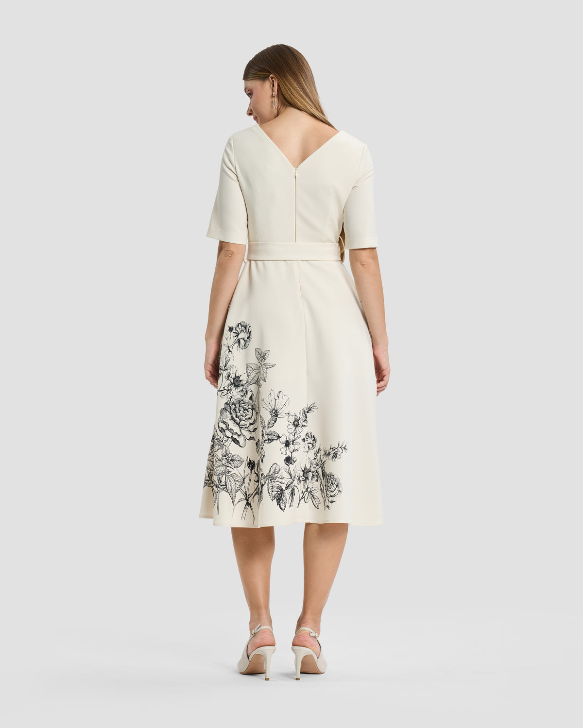 Floral Print Belted Midi Dress