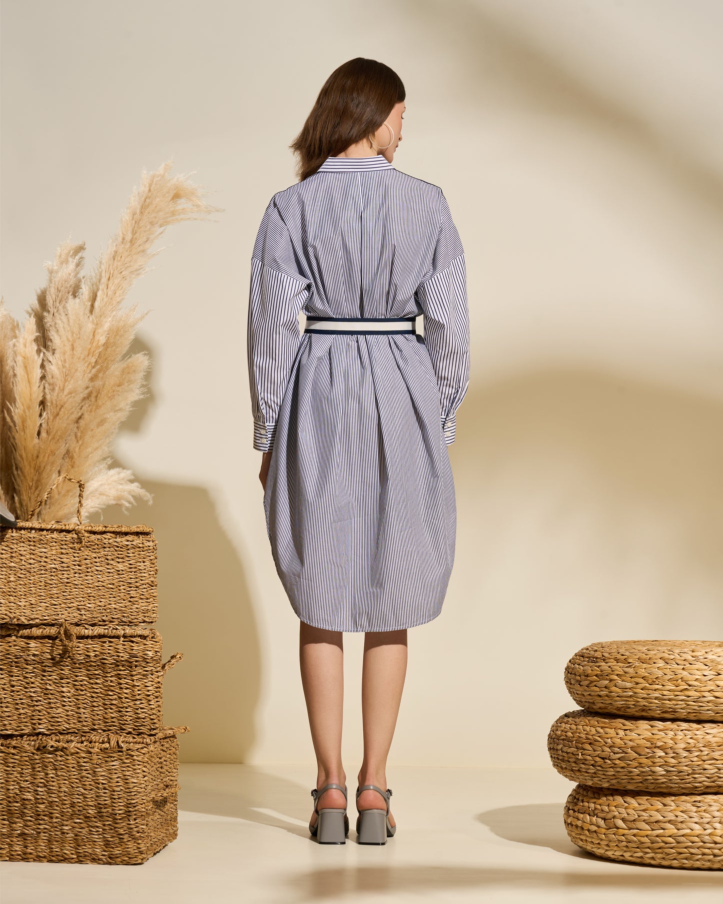 Striped Shirt Dress with Embroidered Crest