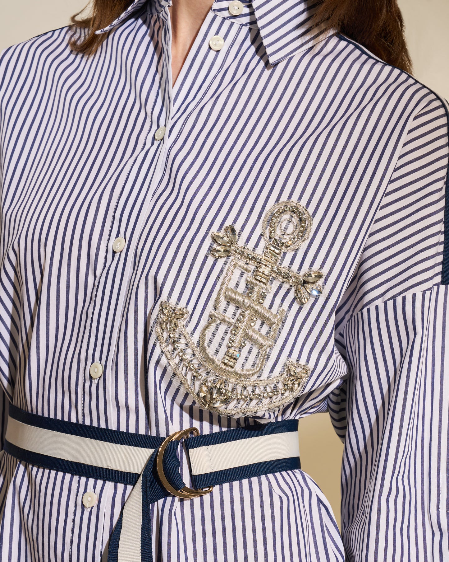 Striped Shirt Dress with Embroidered Crest