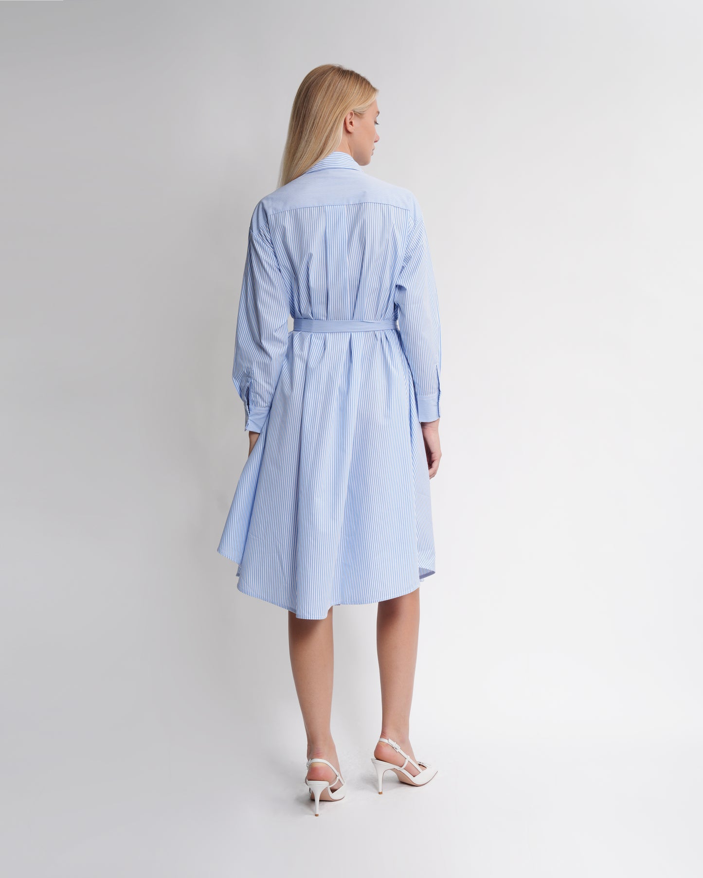 Striped Floral Applique Shirt Midi Dress