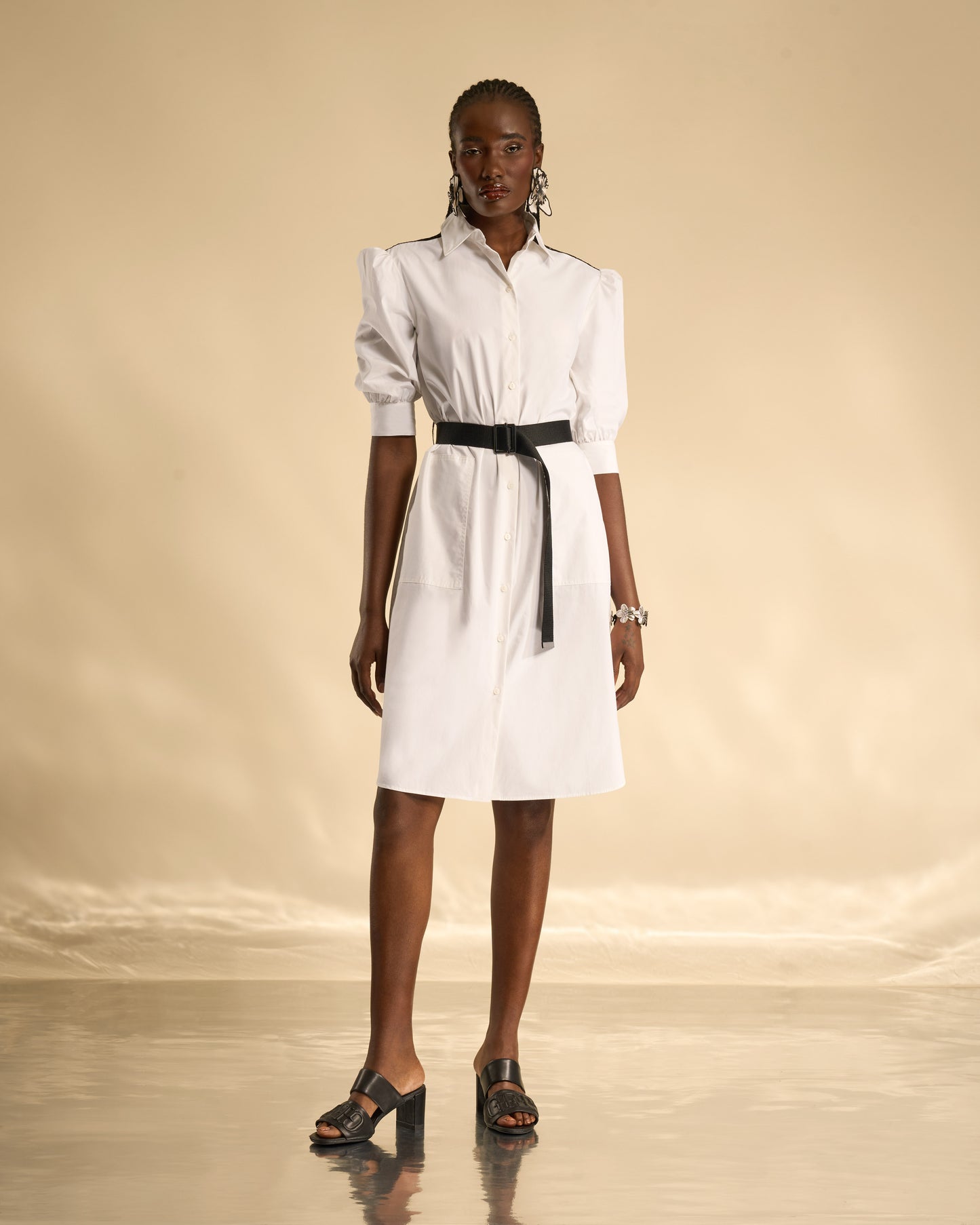 Shirt Dress with Embroidered Cut-Out Logo
