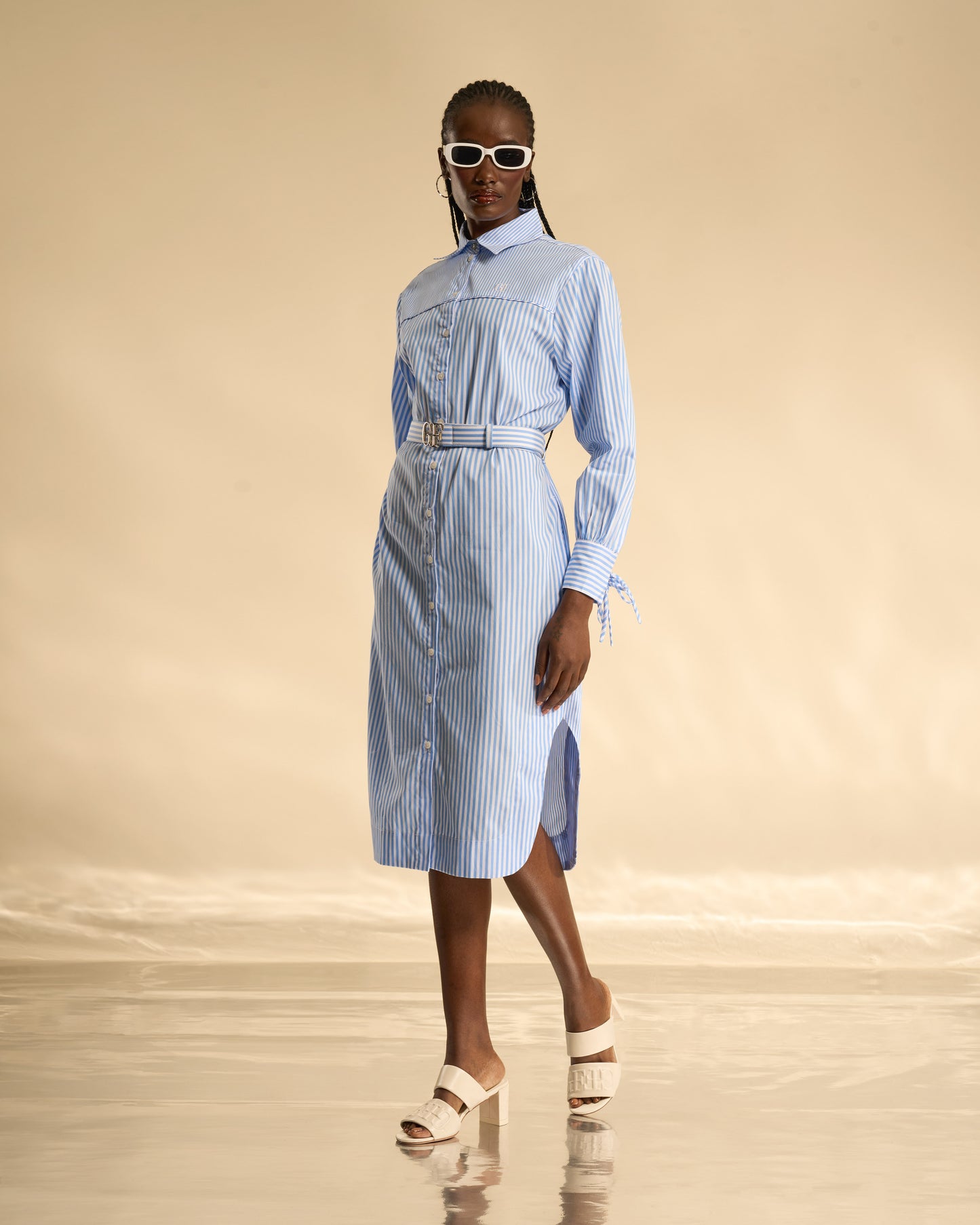 Striped Belted Shirt Dress