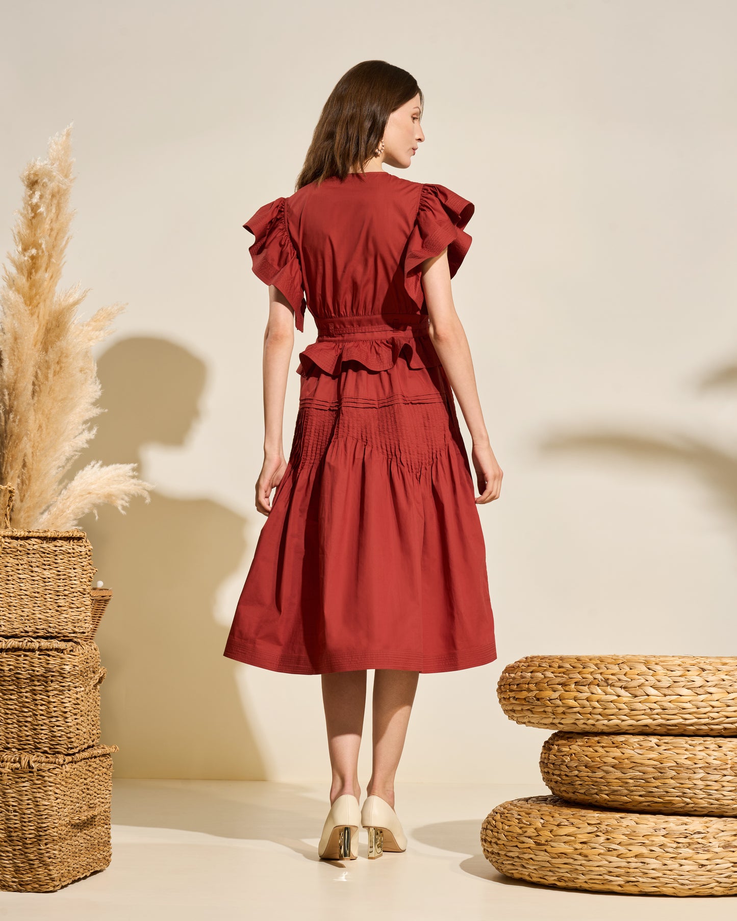 Ruffled Cotton Midi Dress