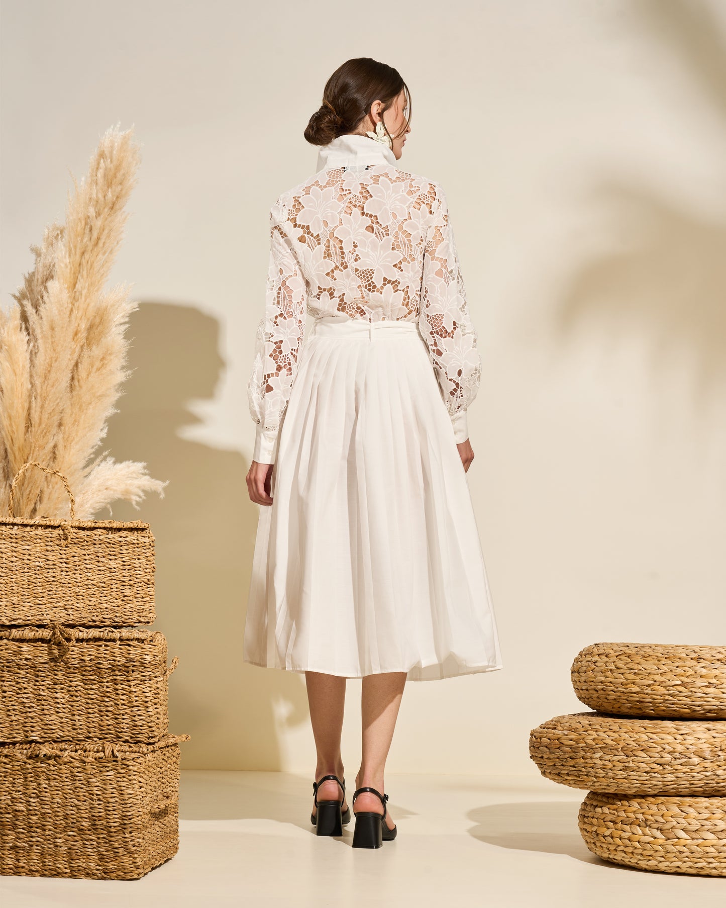 Lace Shirt Dress with Pleated Skirt