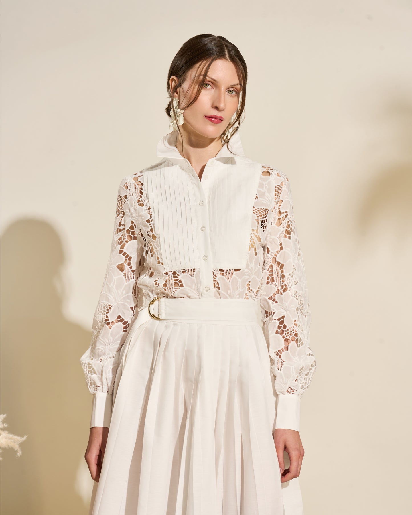 Lace Shirt Dress with Pleated Skirt
