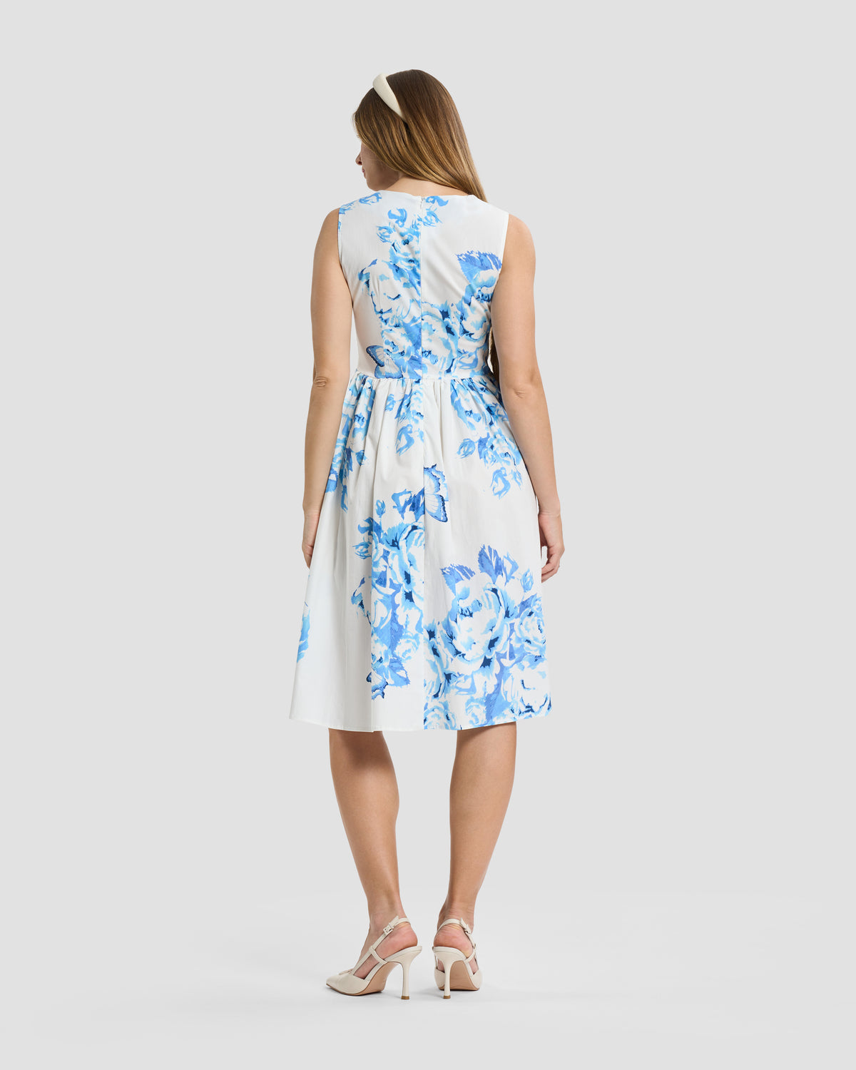 Blue Floral Sleeveless A-Line Dress