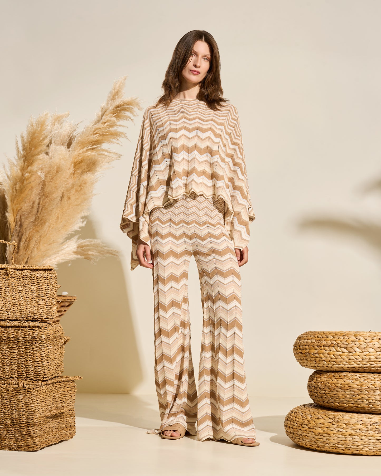 Chevron Knit Wide Leg Trousers