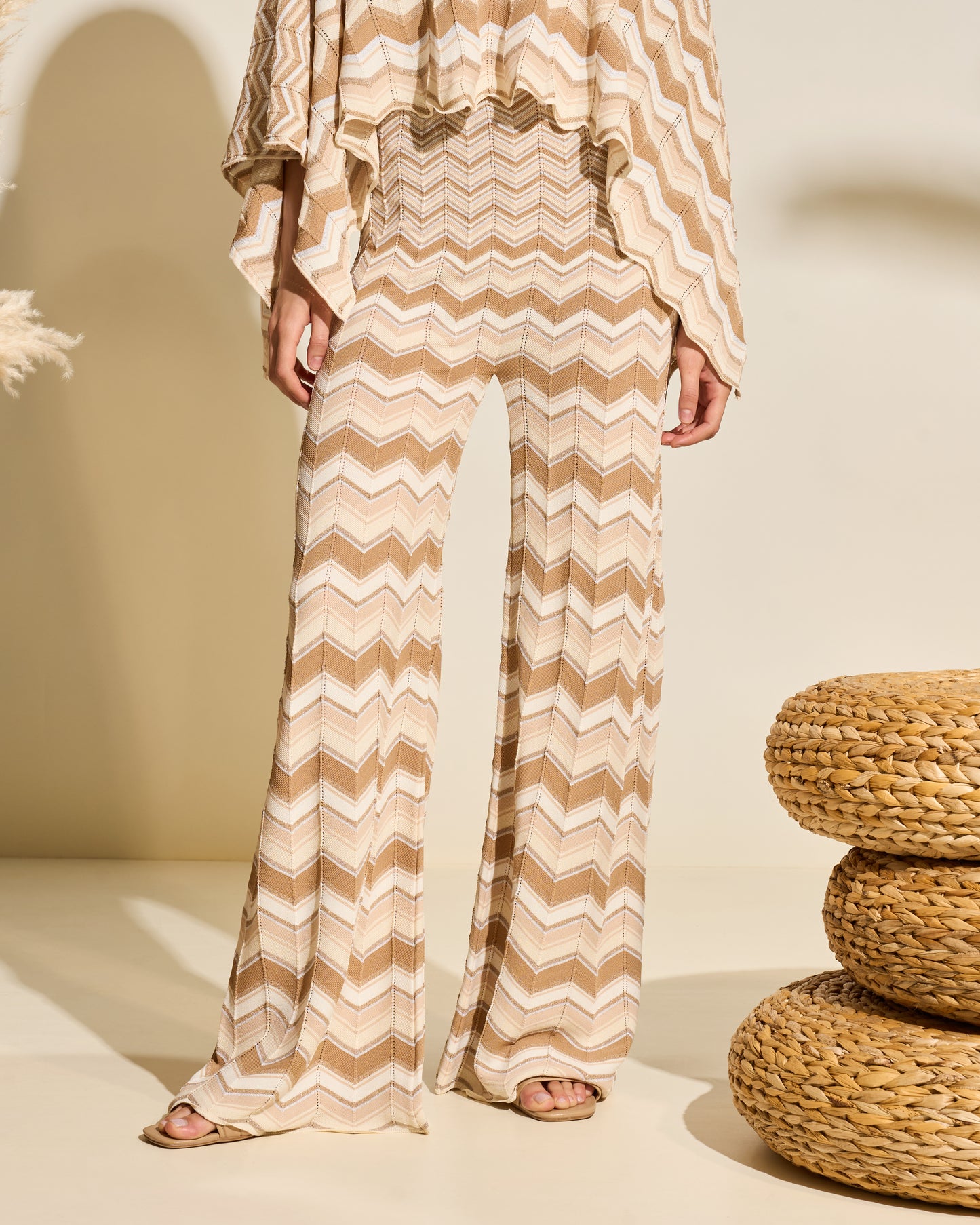 Chevron Knit Wide Leg Trousers