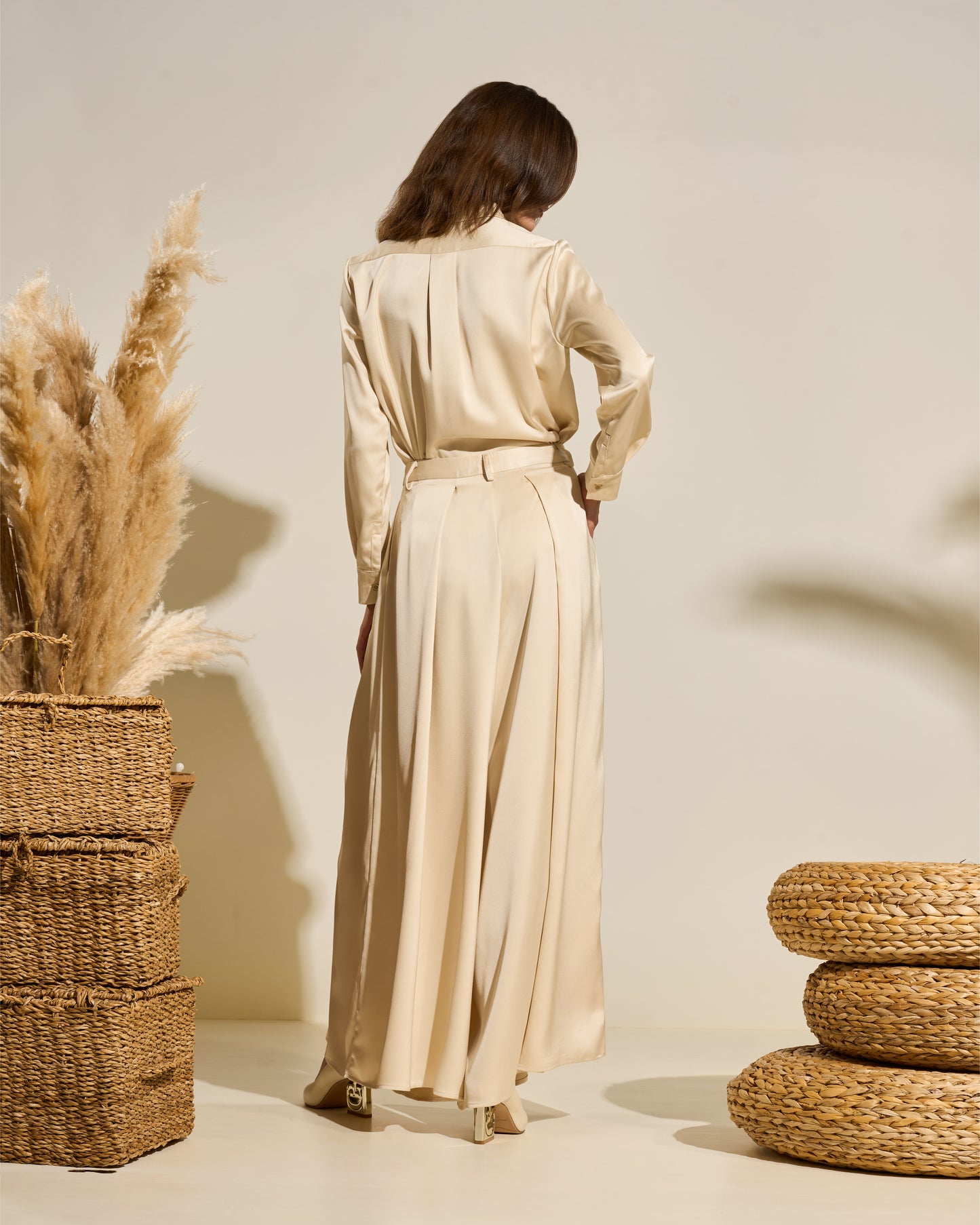 Wide-Leg Pleated Trousers