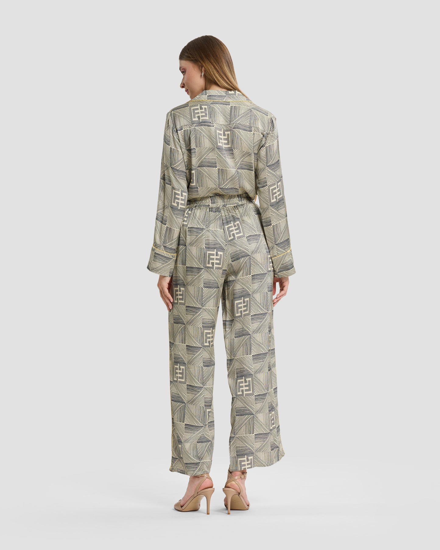 Geometric Monogram Silk Wide-Leg Trousers