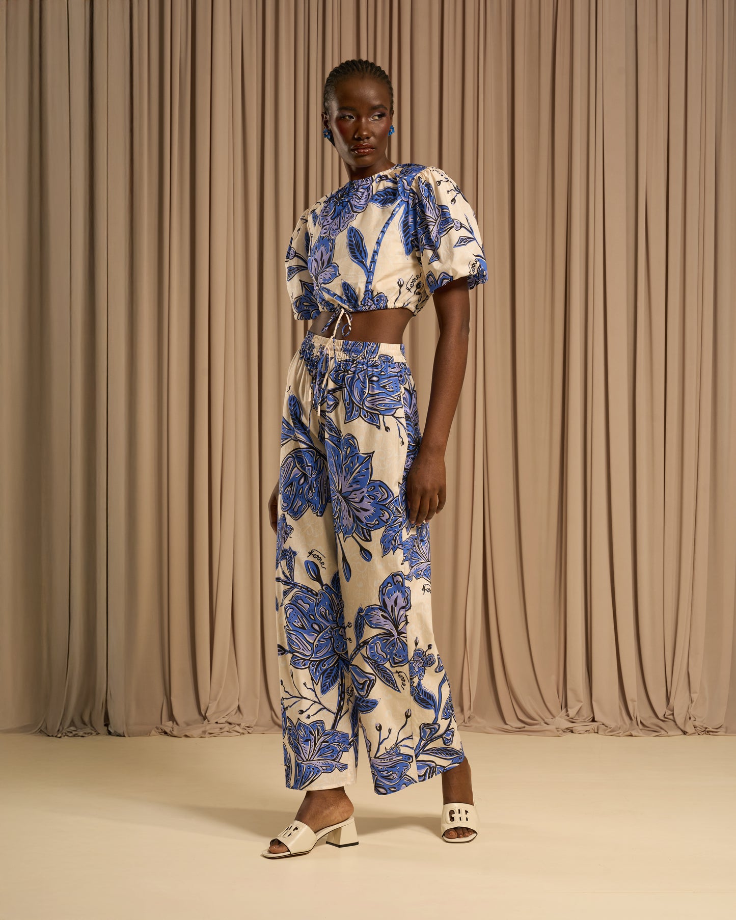 Floral Wide Leg Cotton Pants