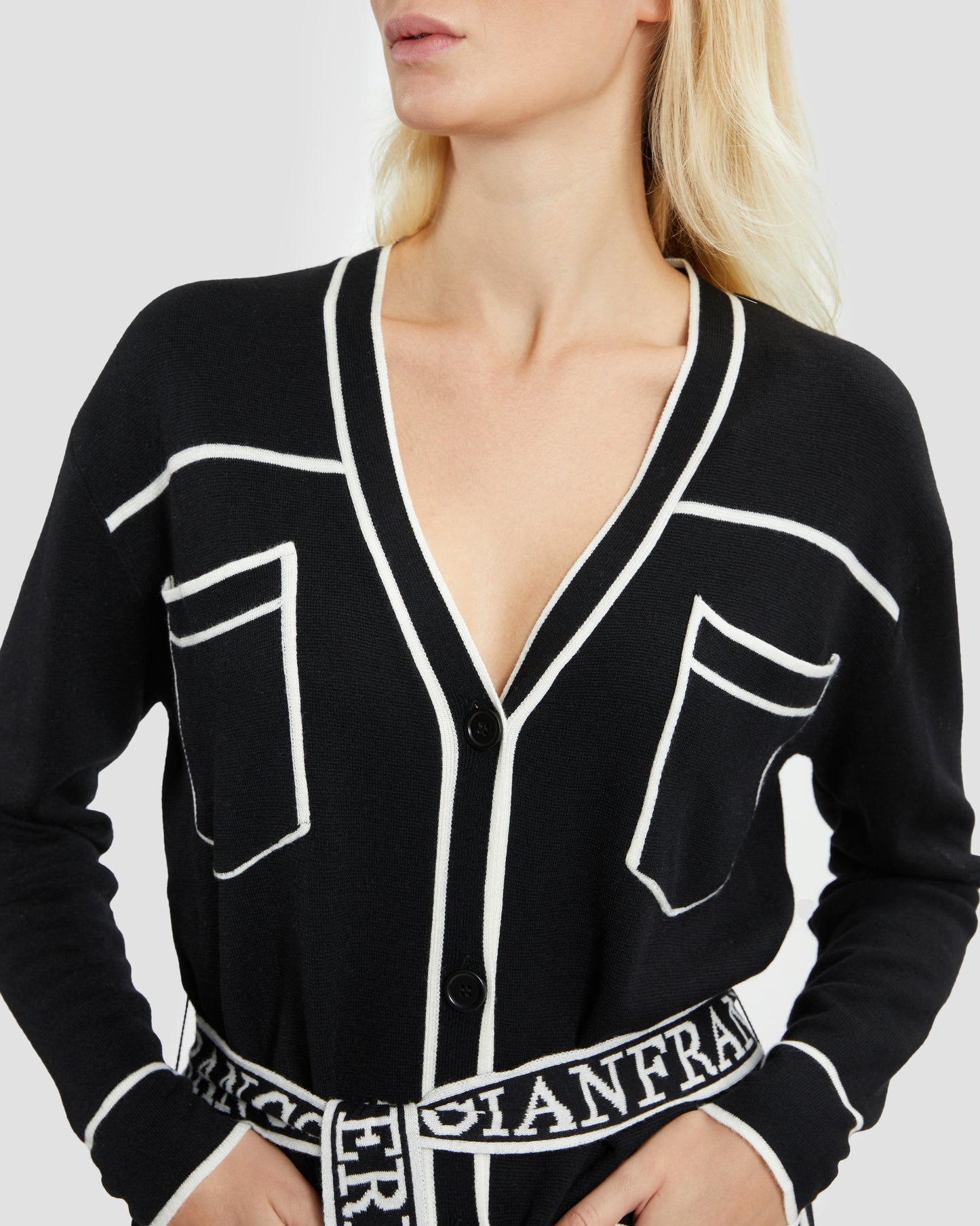 Two-tone Belted Longline Cardigan