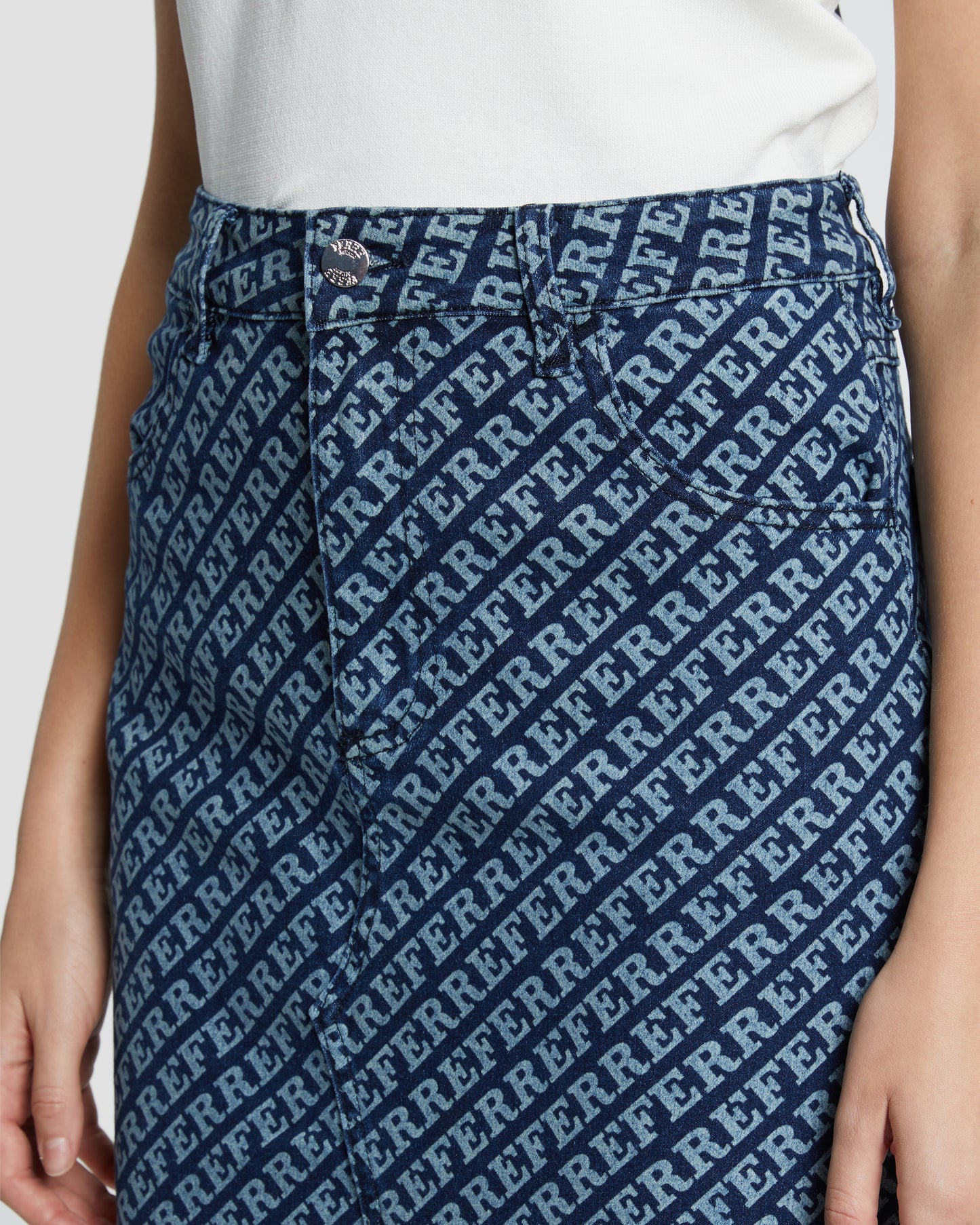 All Over Ferre Print Denim Skirt