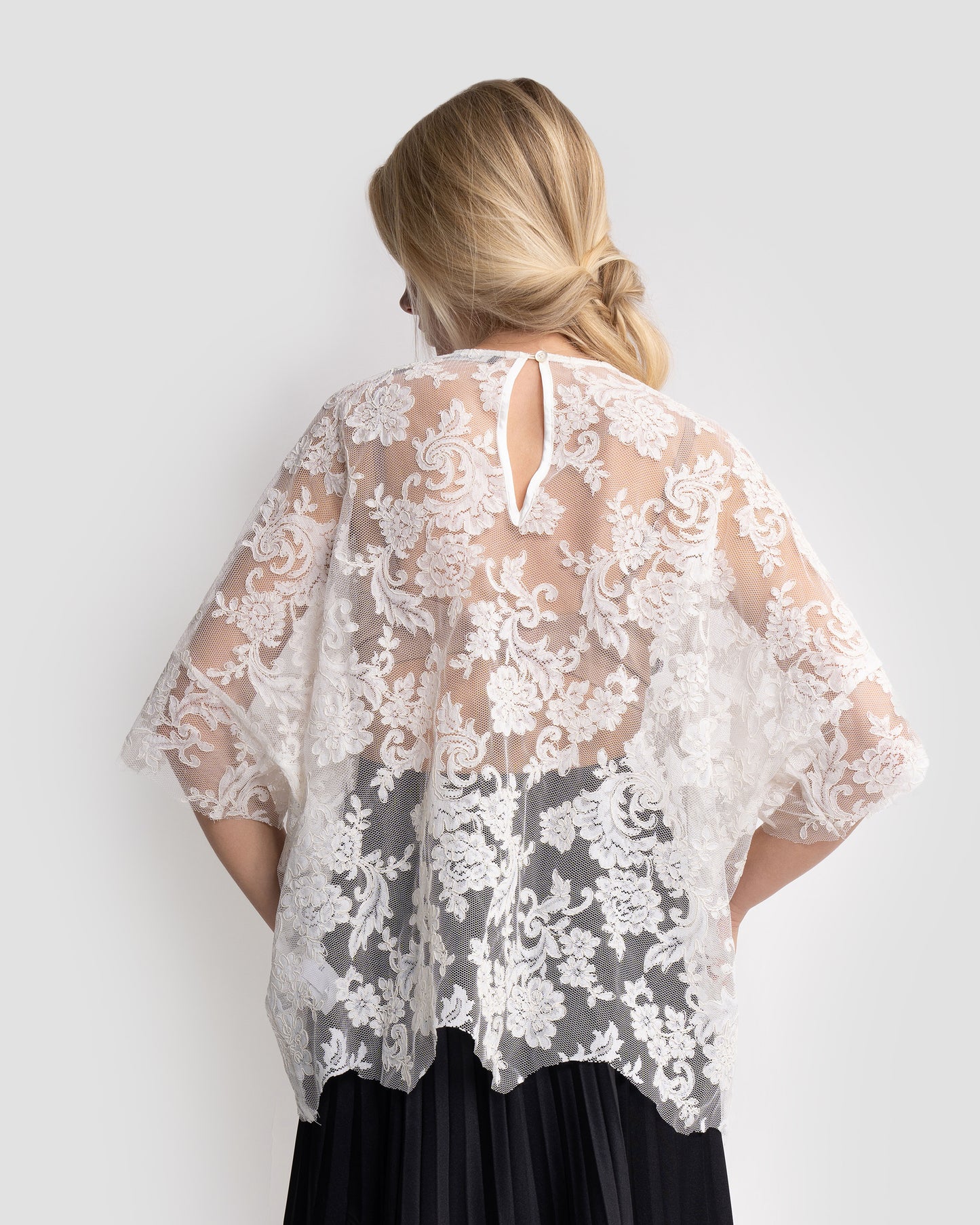 Logo Embellished Sheer Lace Top