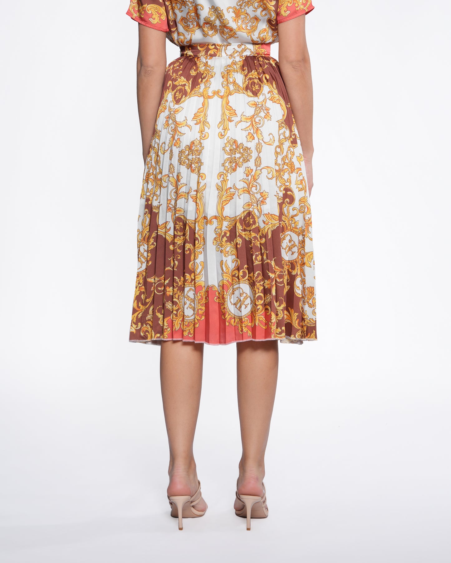 Bordeaux Ornamental Pleated Midi Skirt