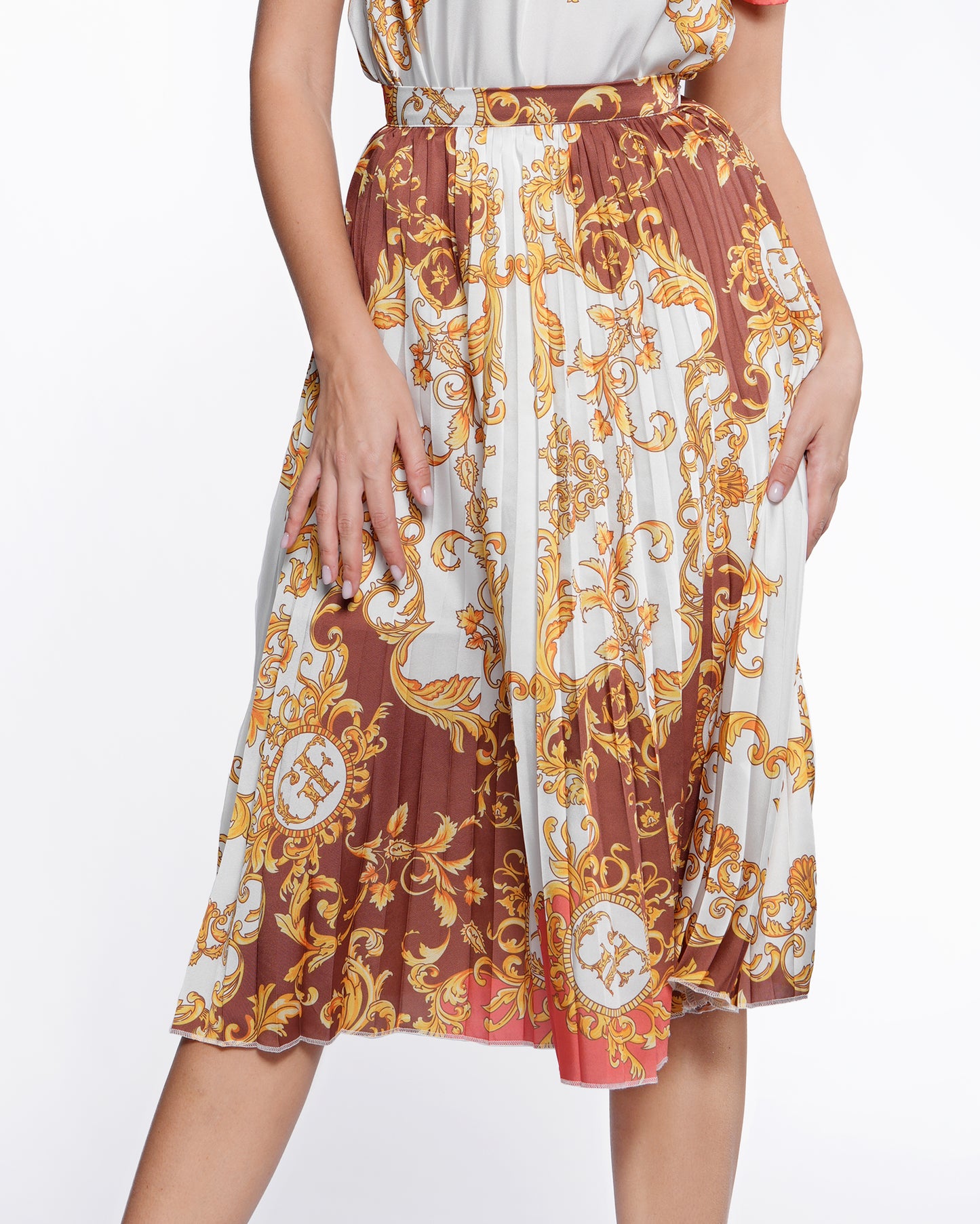 Bordeaux Ornamental Pleated Midi Skirt