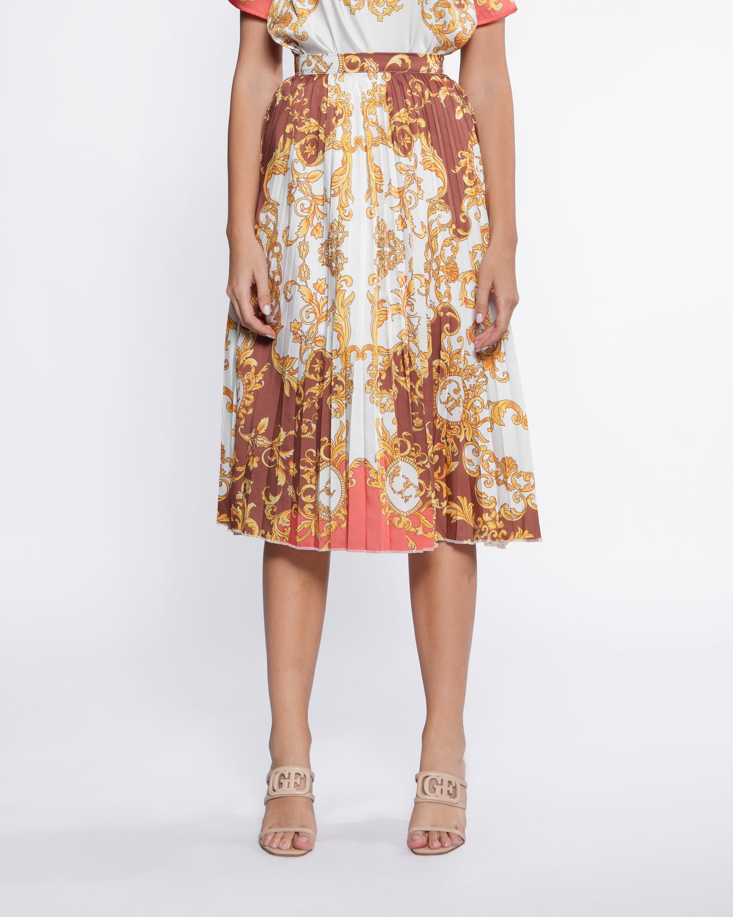 Bordeaux Ornamental Pleated Midi Skirt