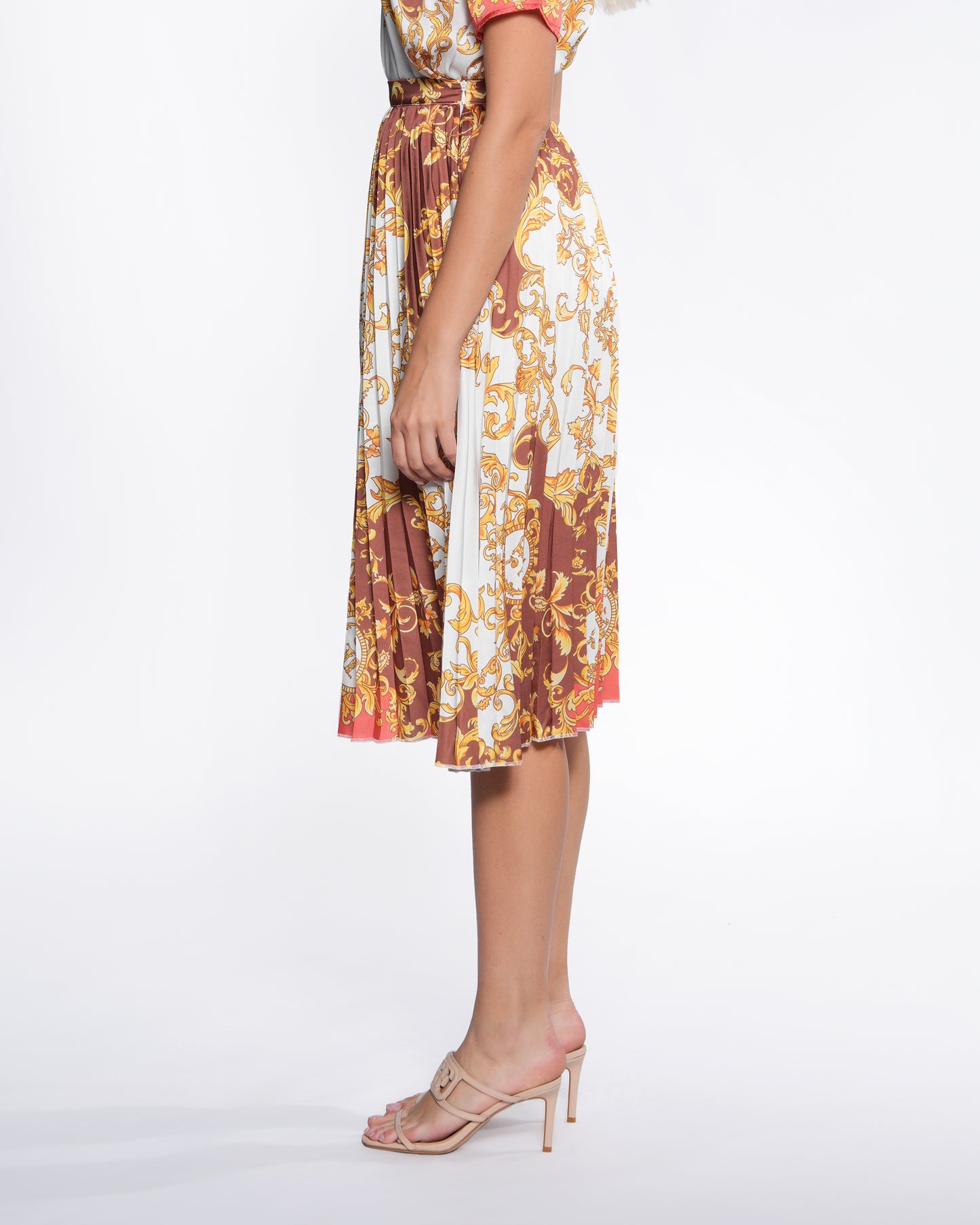 Bordeaux Ornamental Pleated Midi Skirt