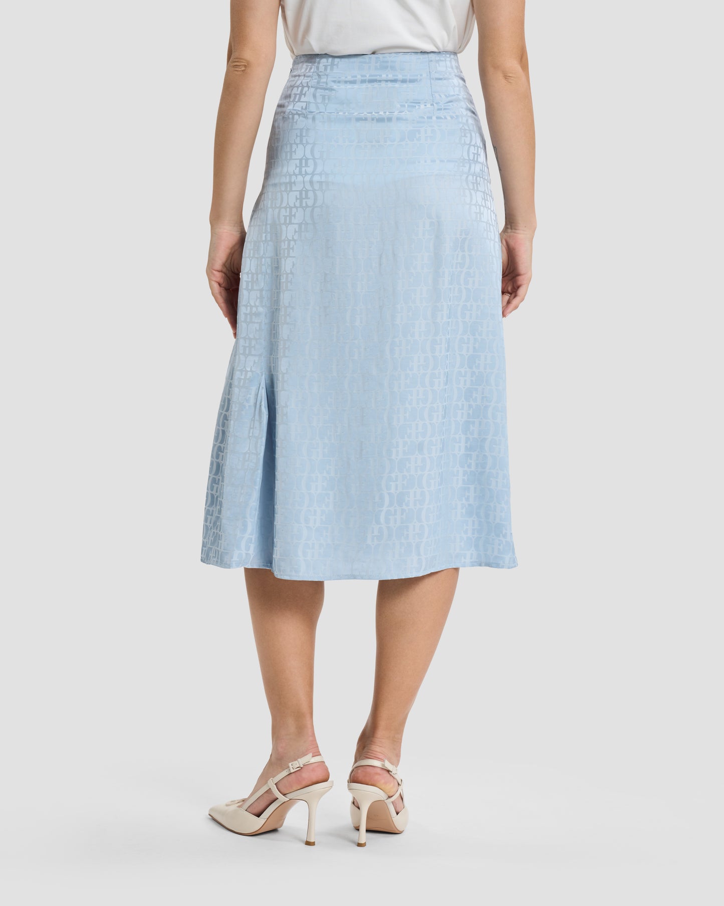 Light Blue Jacquard Monogram Pleated Skirt