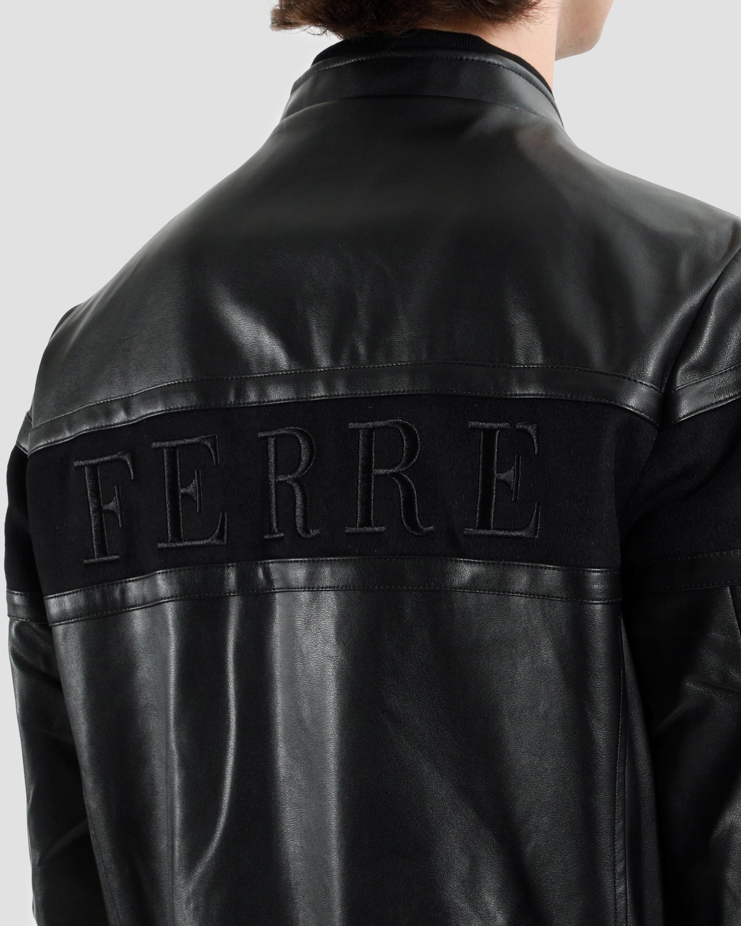 Solid Tone Leather Bomber Jacket