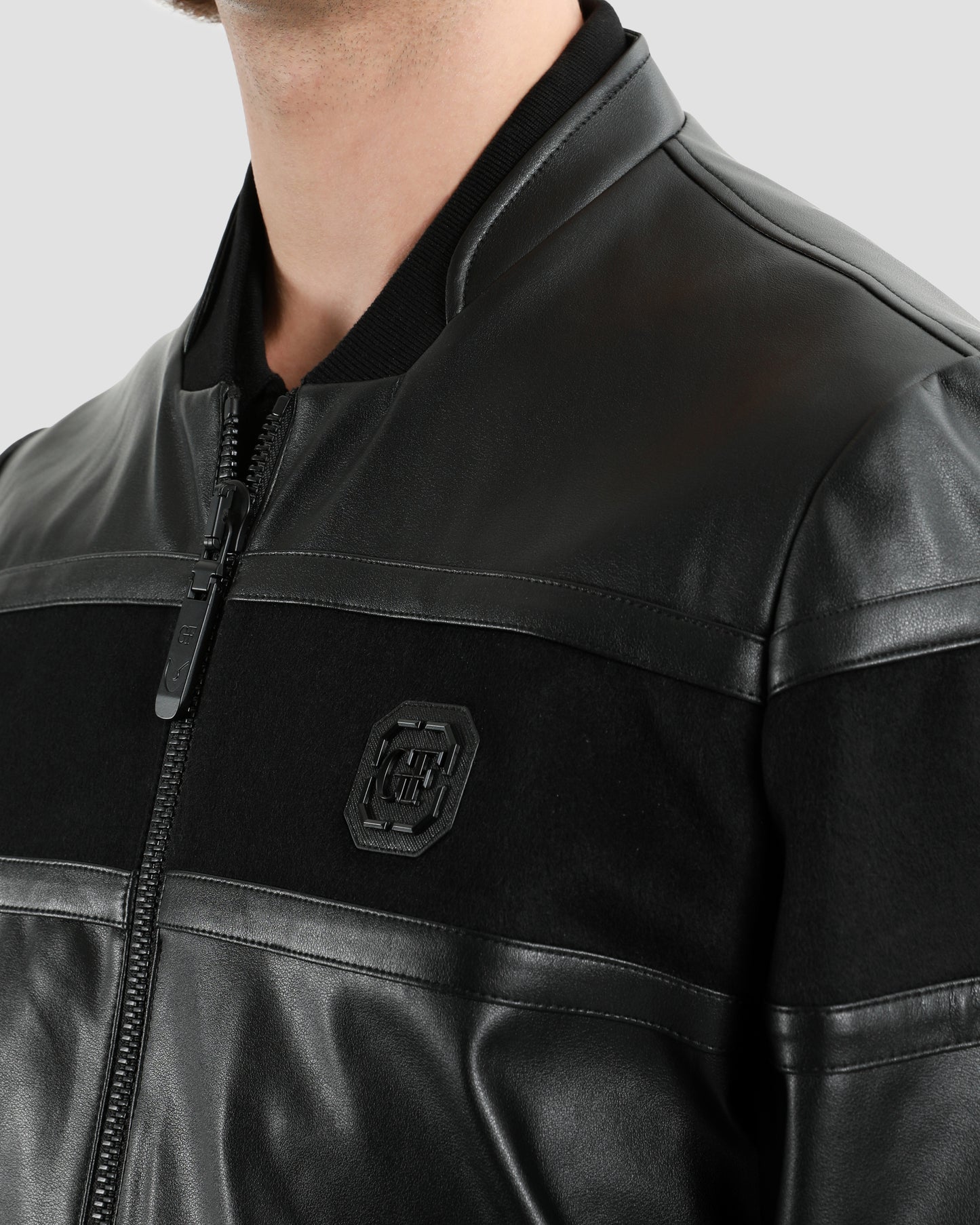 Solid Tone Leather Bomber Jacket