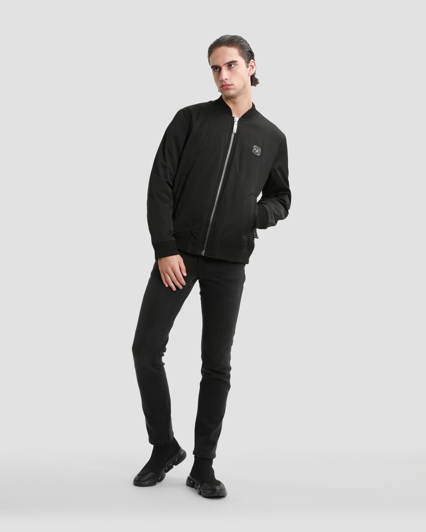 Monochrome Bedazzled Back Bomber Jacket
