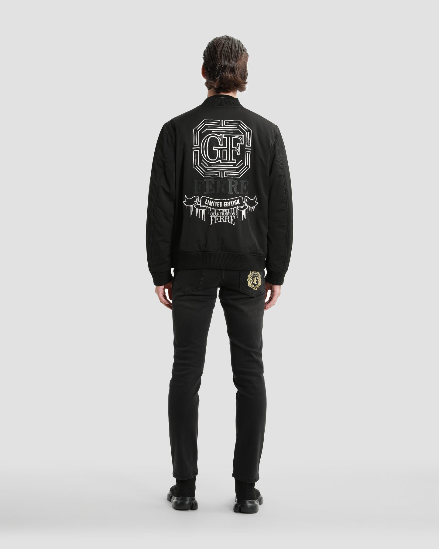 Monochrome Bedazzled Back Bomber Jacket