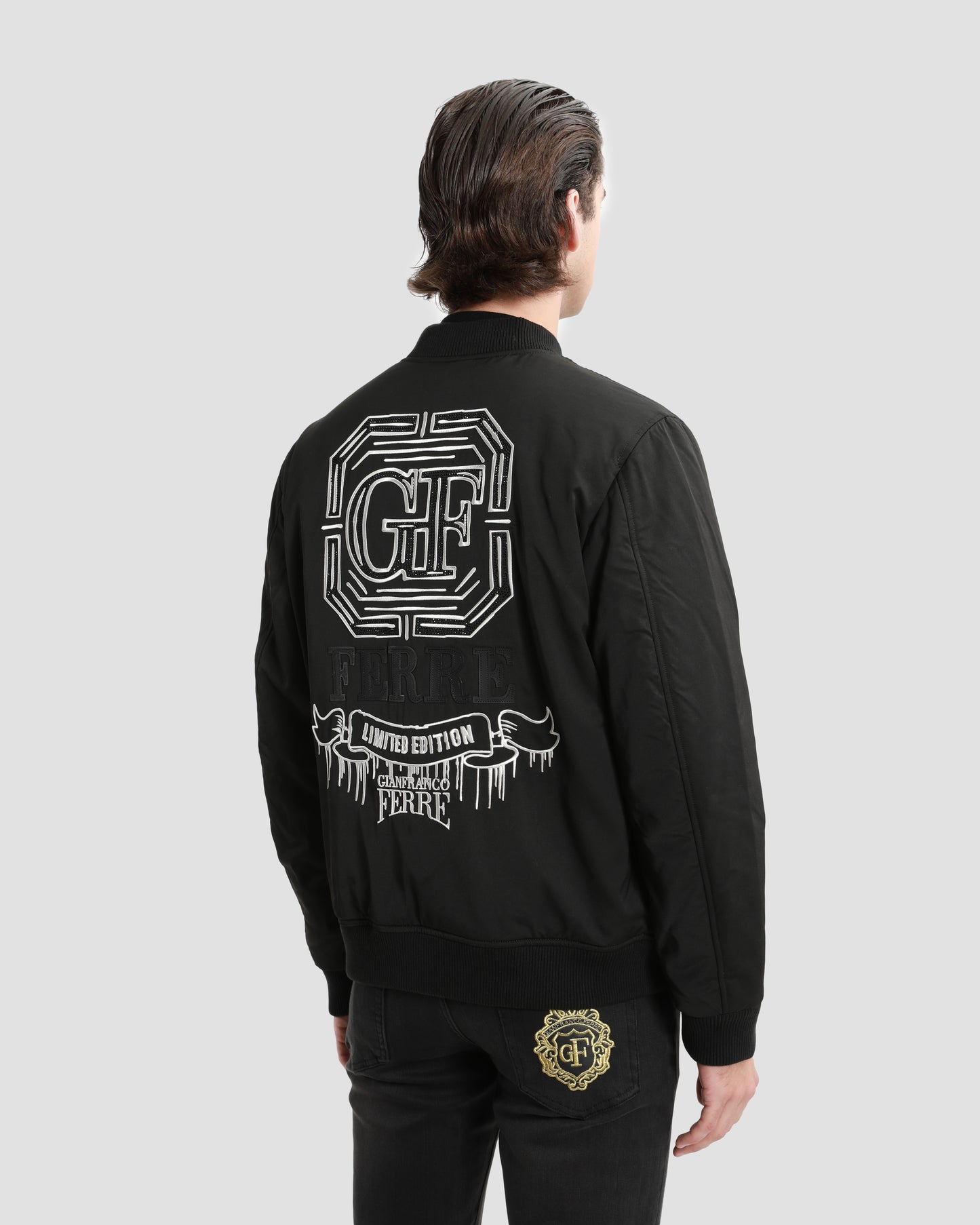 Monochrome Bedazzled Back Bomber Jacket