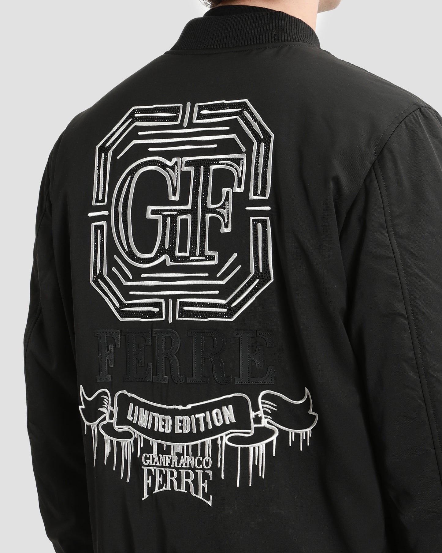 Monochrome Bedazzled Back Bomber Jacket