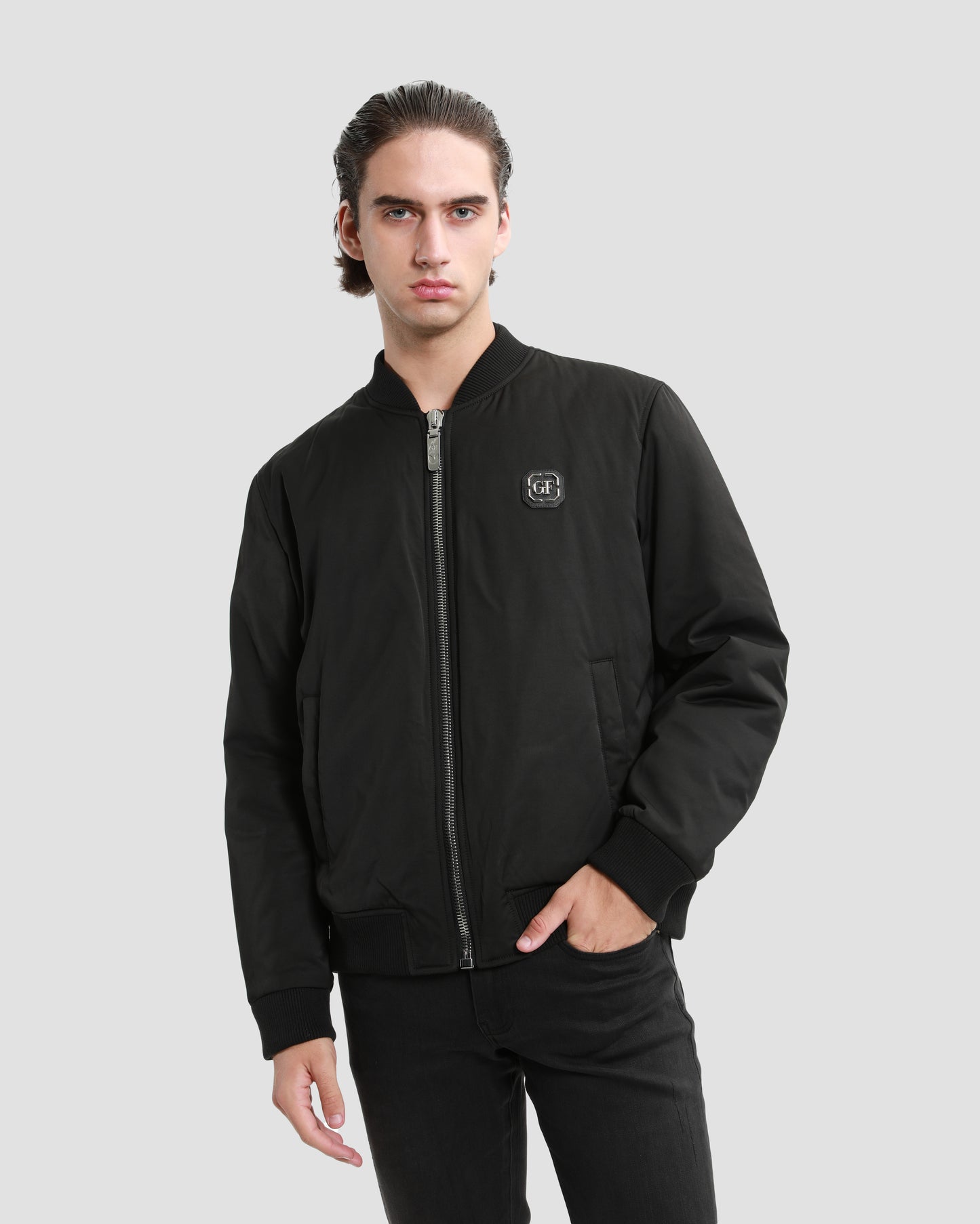 Monochrome Bedazzled Back Bomber Jacket