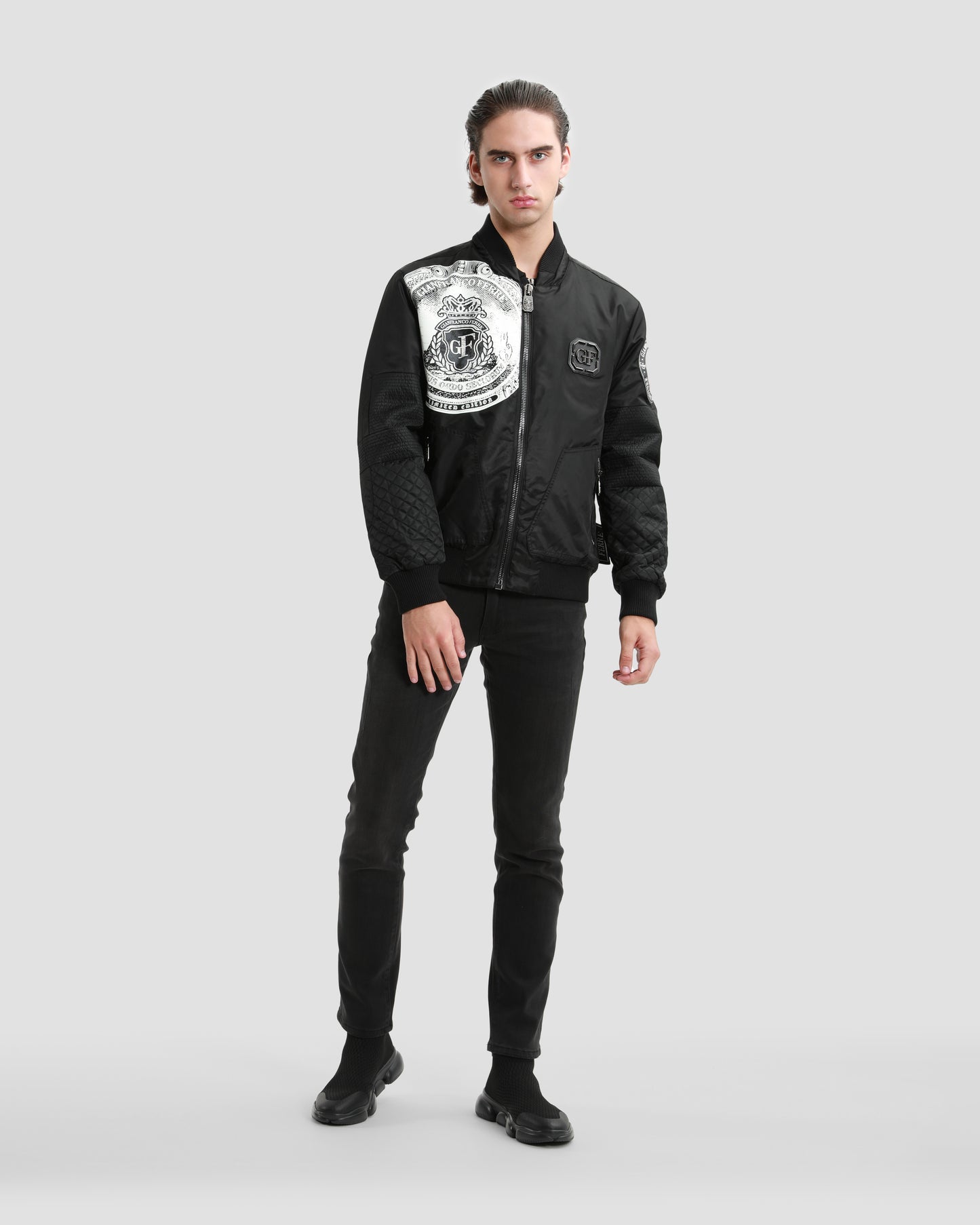 Monochrome Graphic Print Bomber Jacket