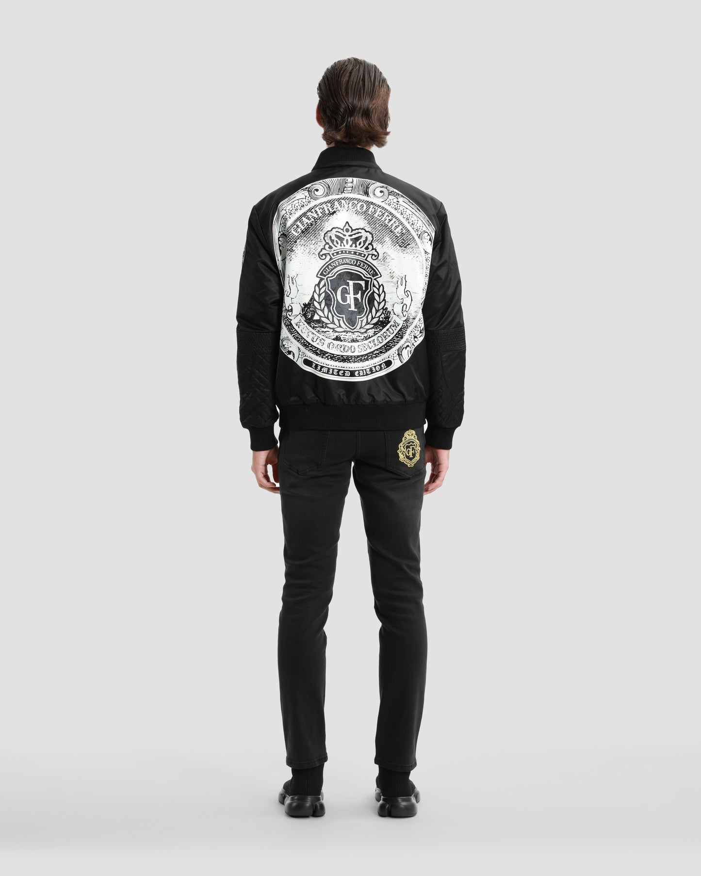 Monochrome Graphic Print Bomber Jacket