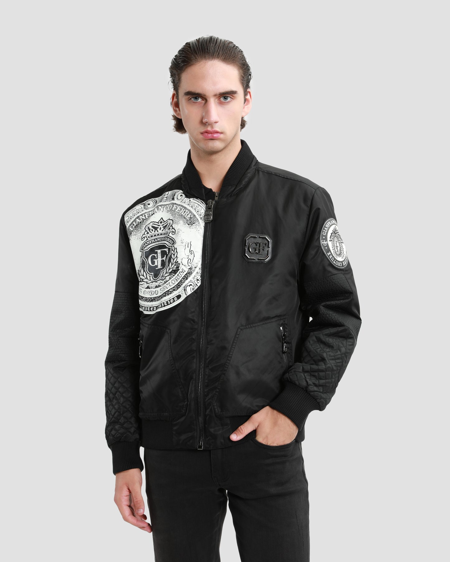 Monochrome Graphic Print Bomber Jacket