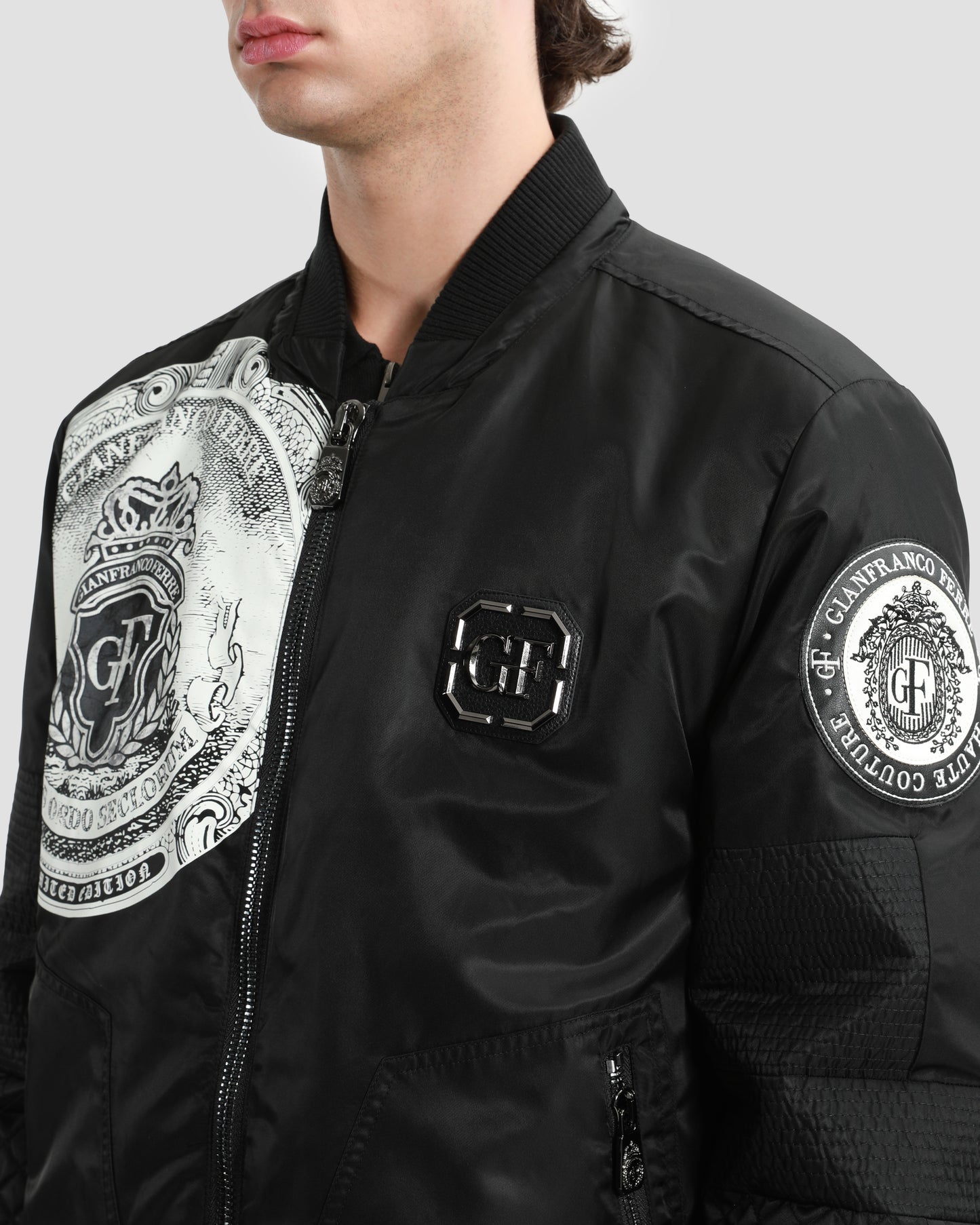 Monochrome Graphic Print Bomber Jacket