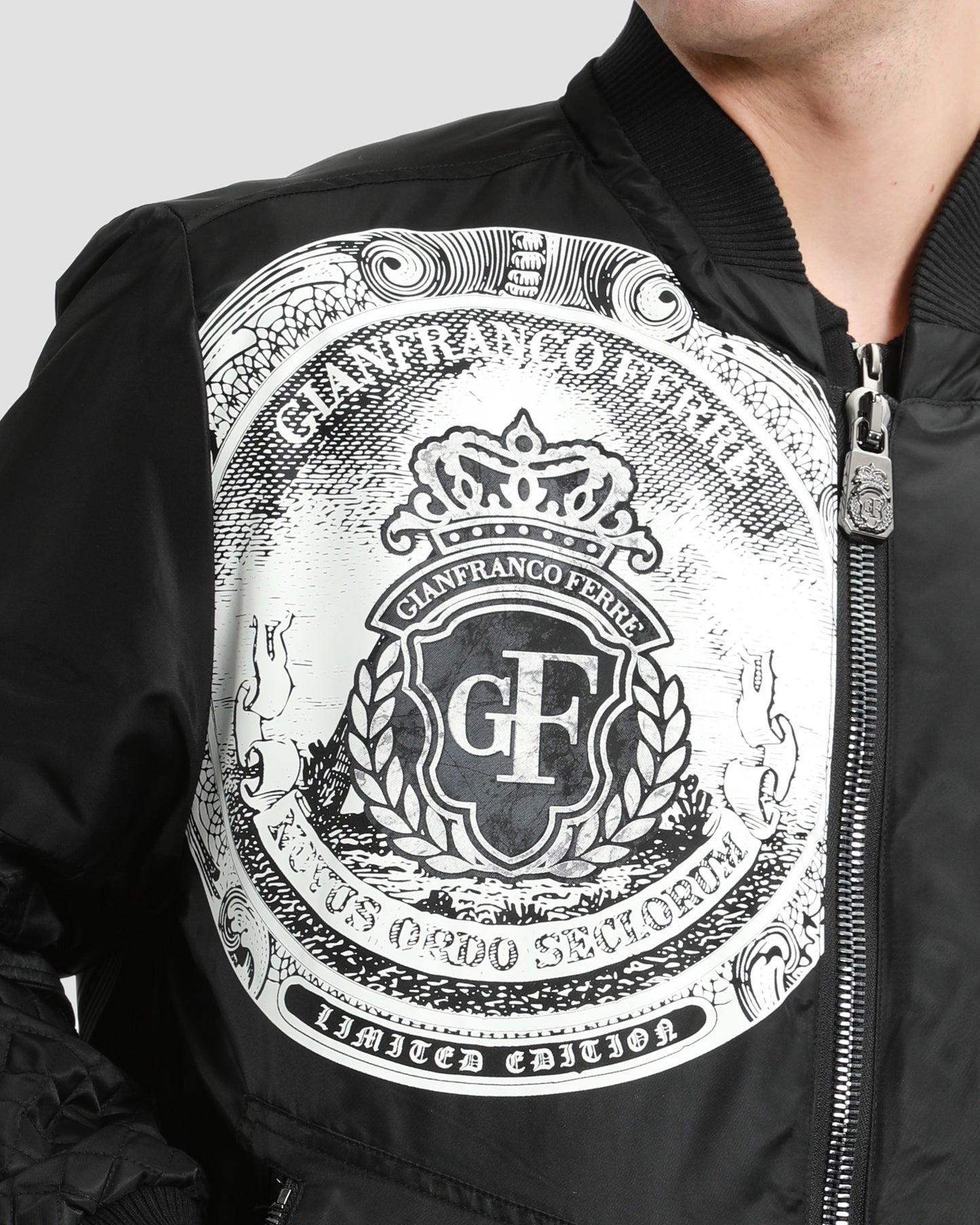 Monochrome Graphic Print Bomber Jacket