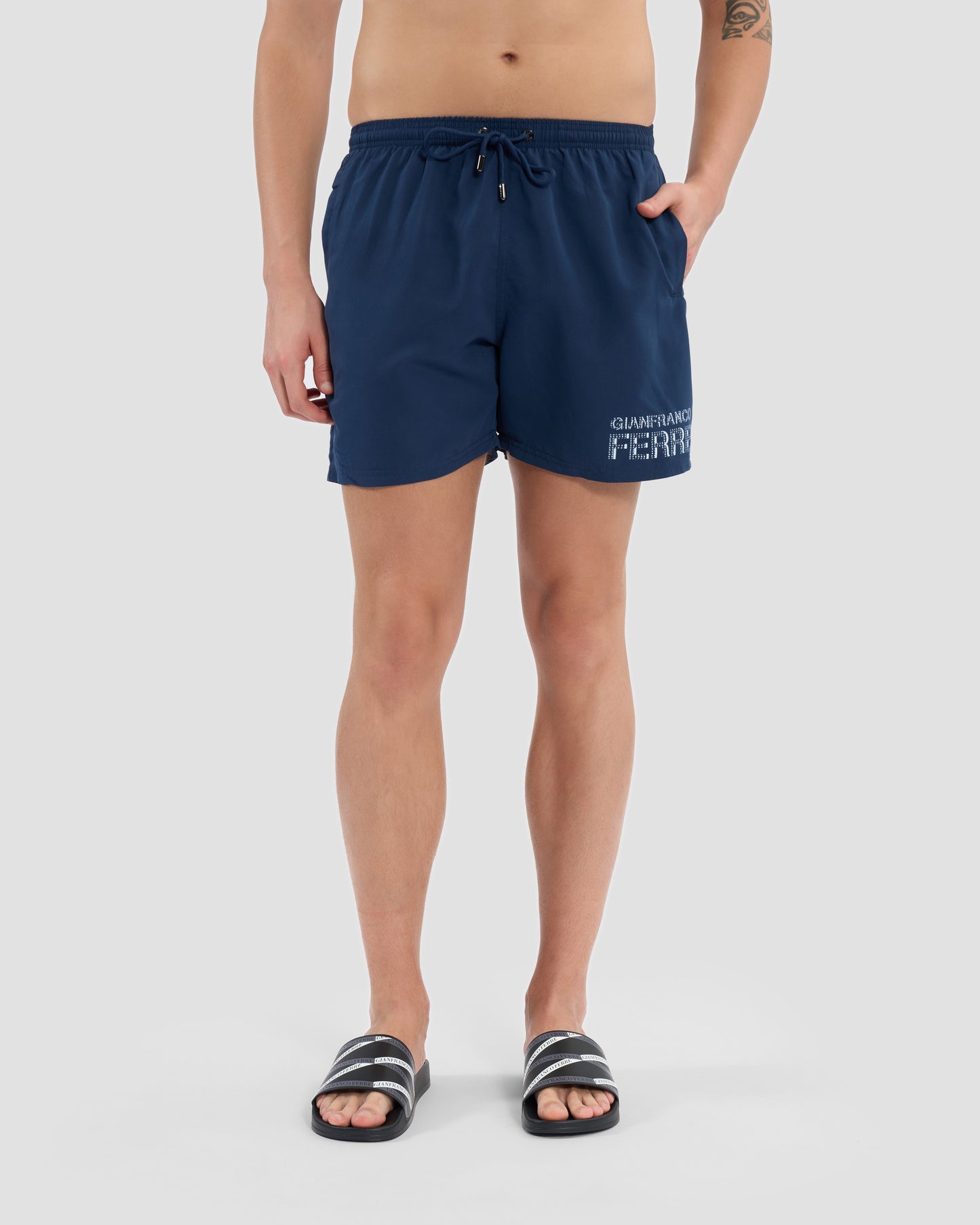 Brand Printed Side Swim Shorts
