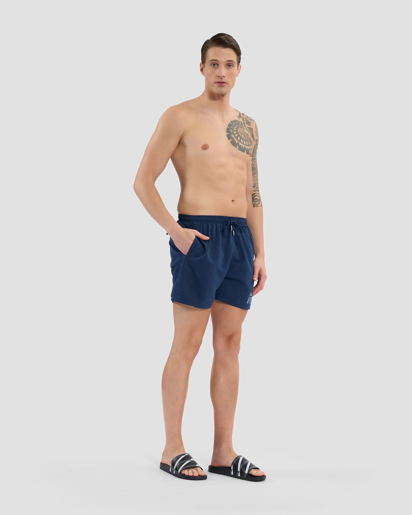 Brand Printed Side Swim Shorts