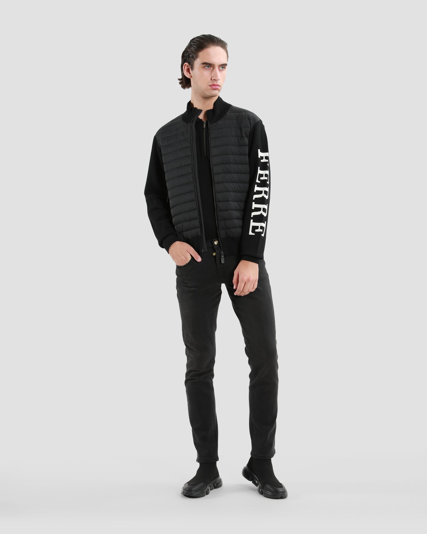 Quilted and Knitted Brand Detailed Sleeve
