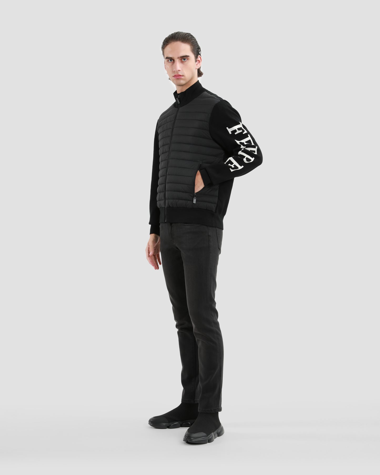 Quilted and Knitted Brand Detailed Sleeve