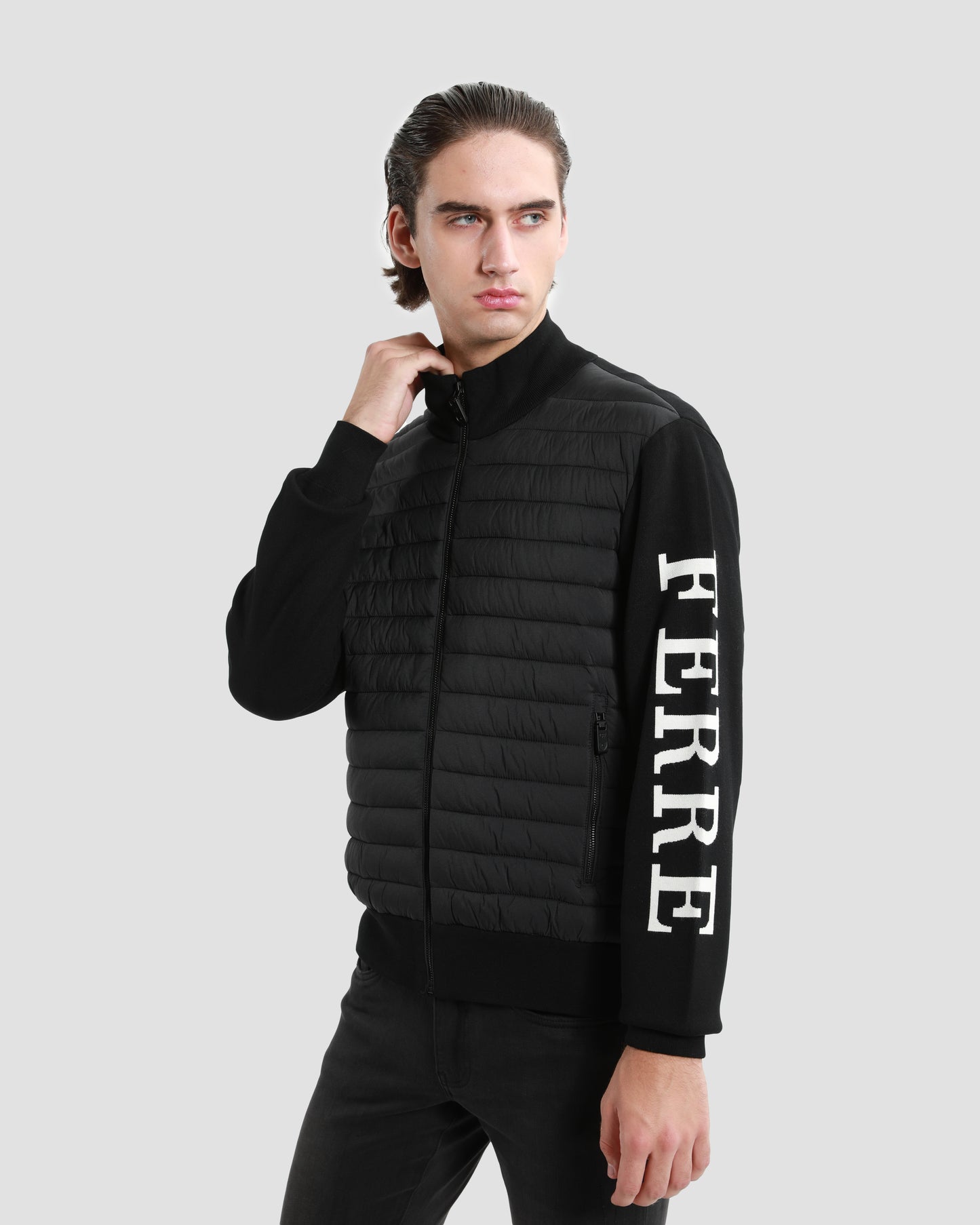 Quilted and Knitted Brand Detailed Sleeve