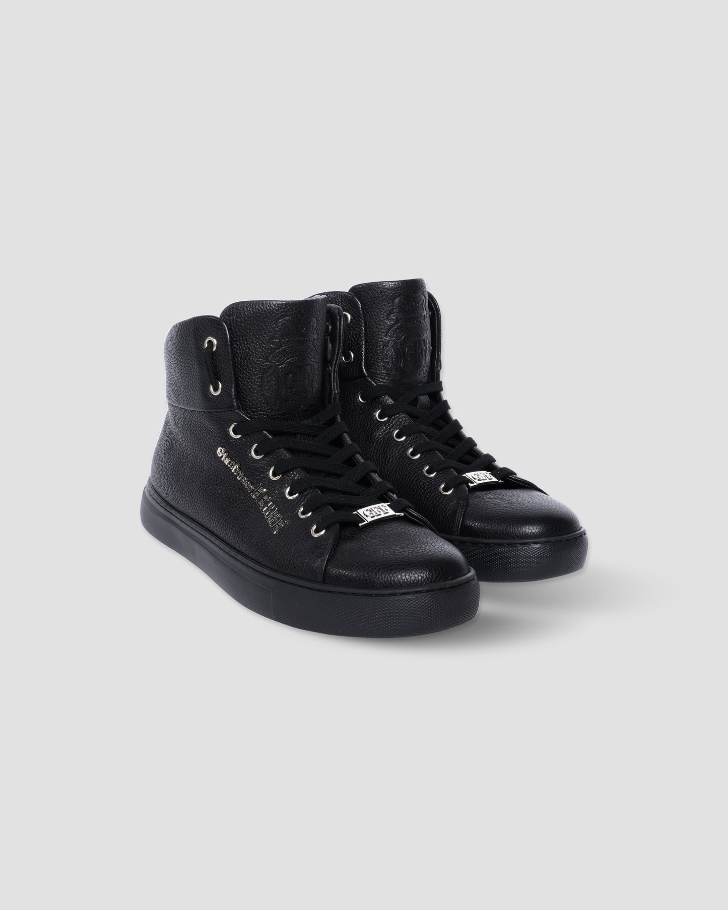Logo Embellished High-top Leather Sneakers