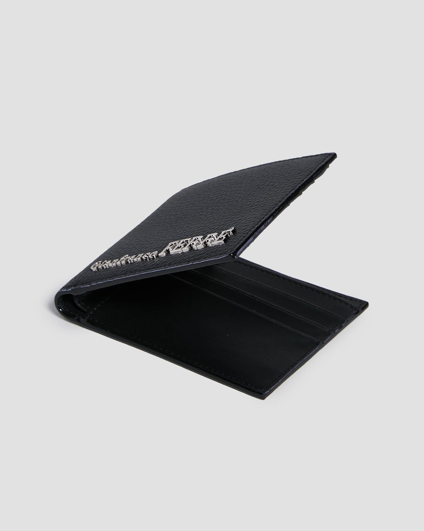 Silver-Tone Brand Embellished Bifold Wallet - Six Slots