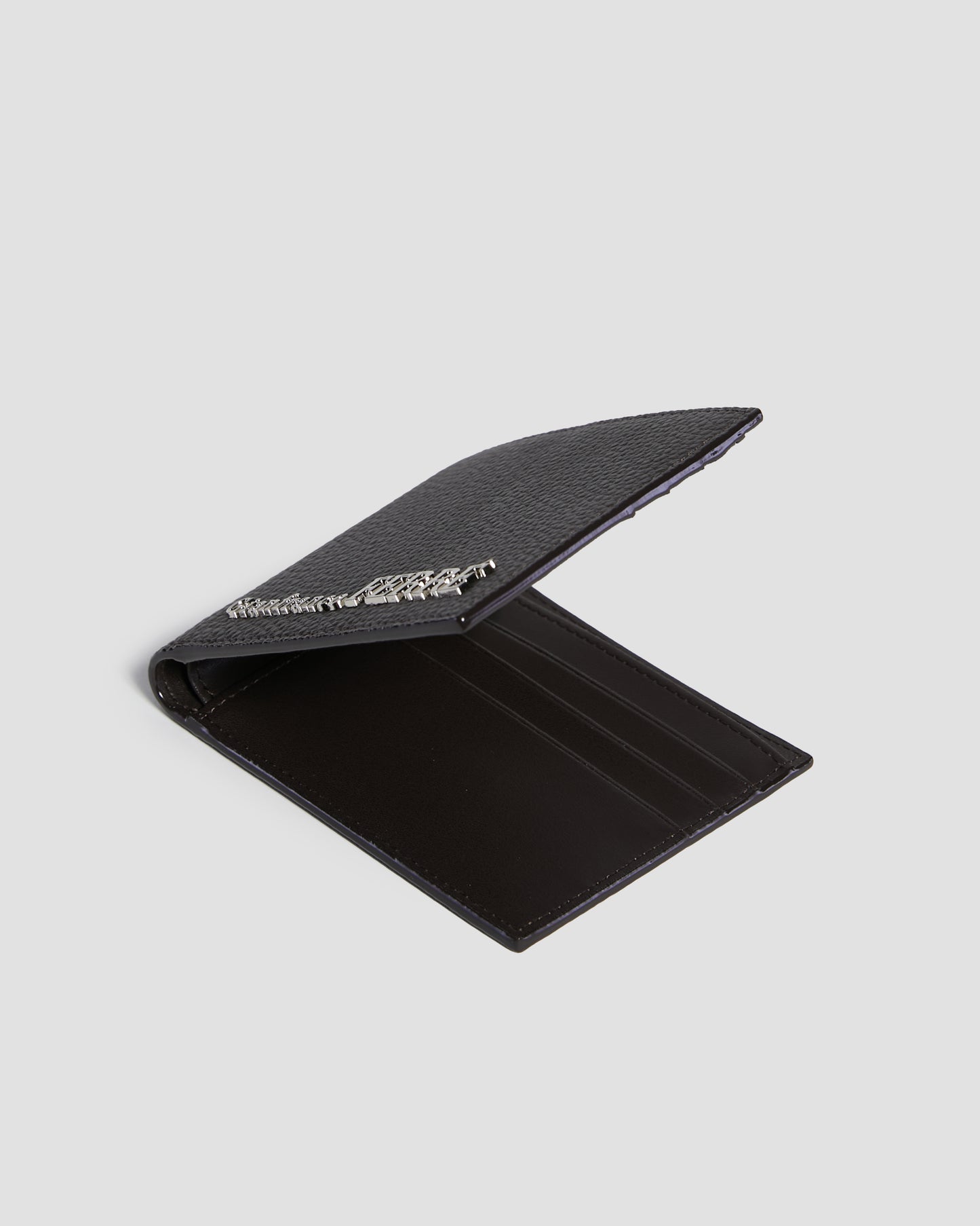 Silver-Tone Brand Embellished Bifold Wallet - Six Slots