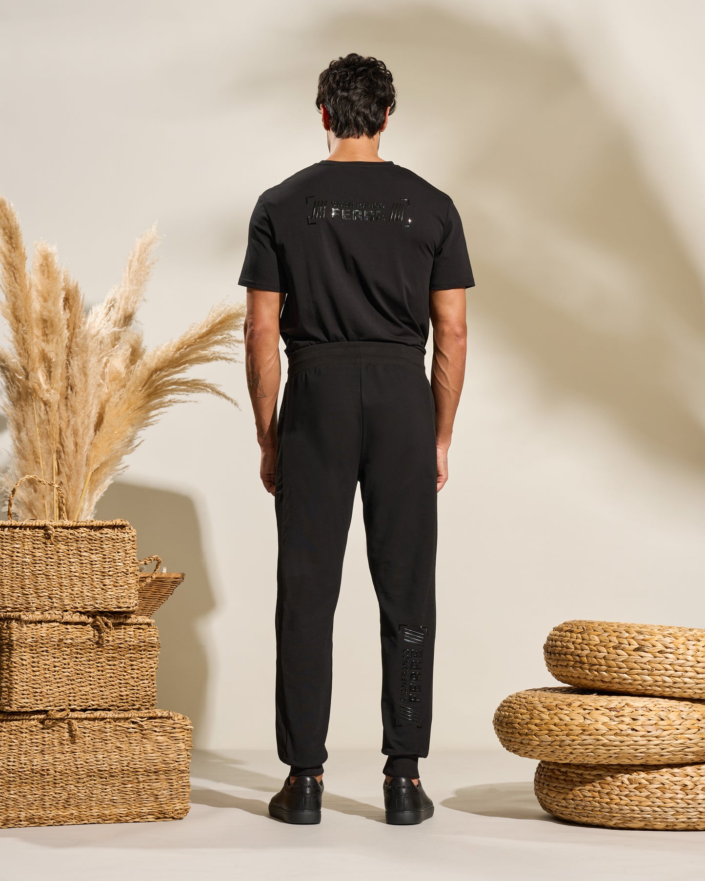 Stylish Black Rubber-Tape Track Pants