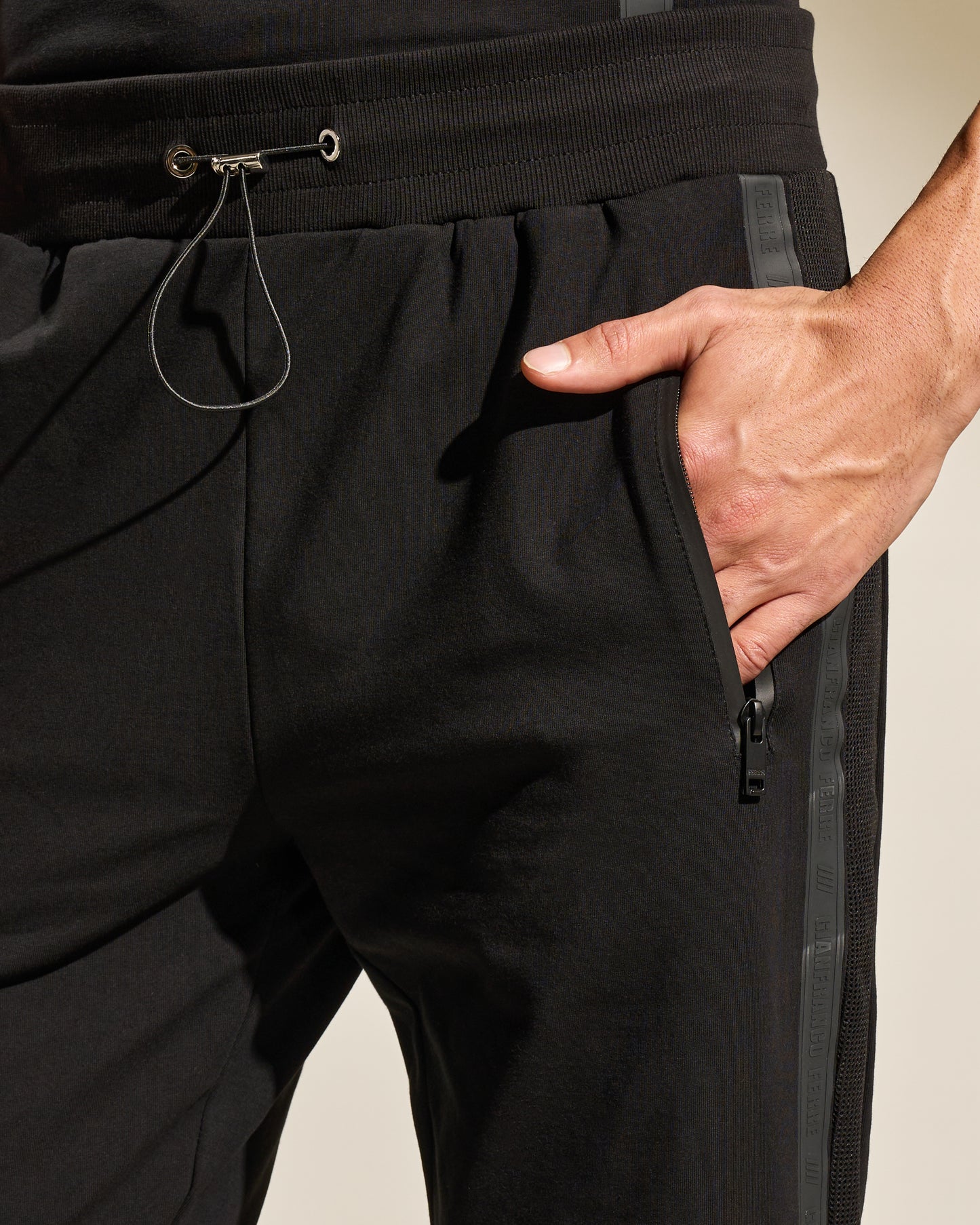 Stylish Black Rubber-Tape Track Pants