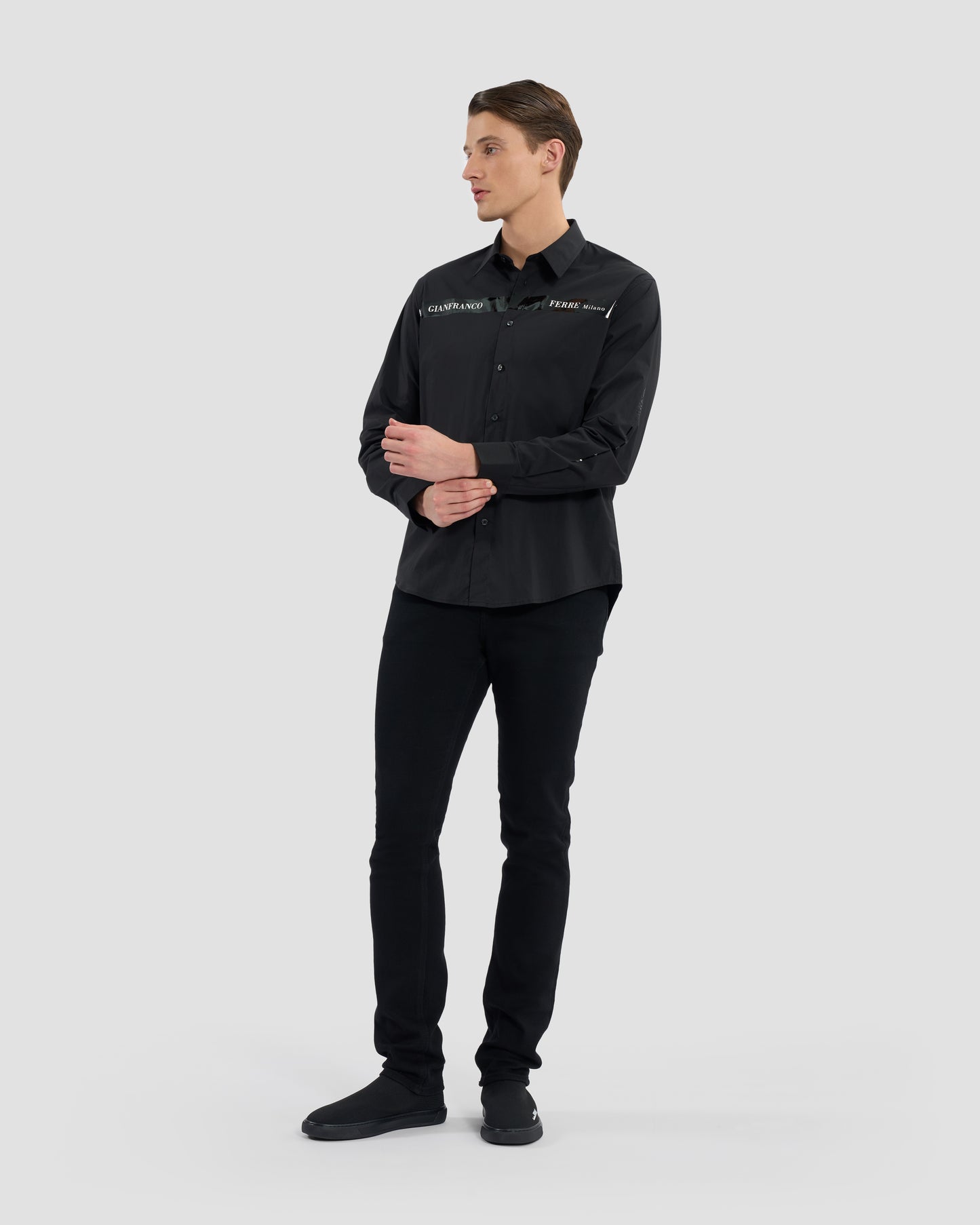 Patent Finish Brand Print Shirt