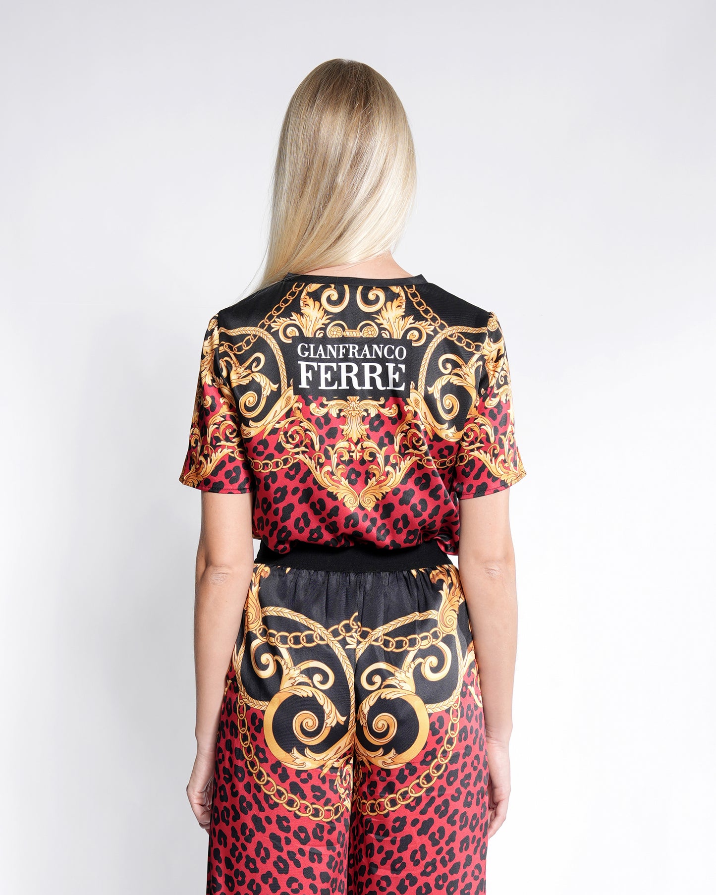 Ladies Top Red Print and Gold Details