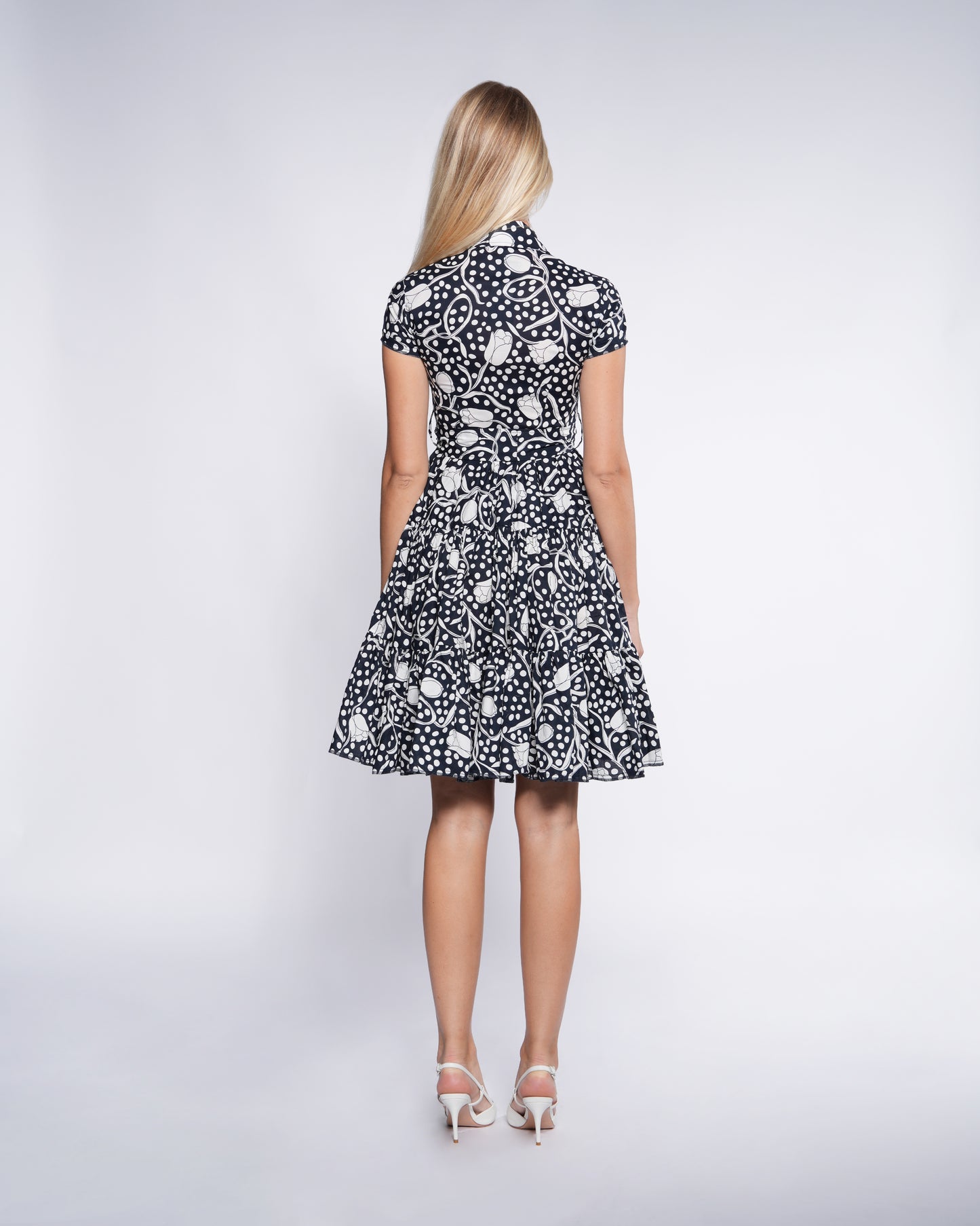 Vintage Floral Print Shirt Midi Dress